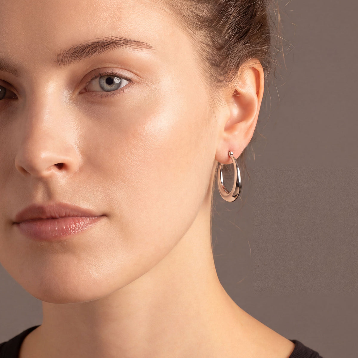 Silver Bevelled Large Hoop Earrings