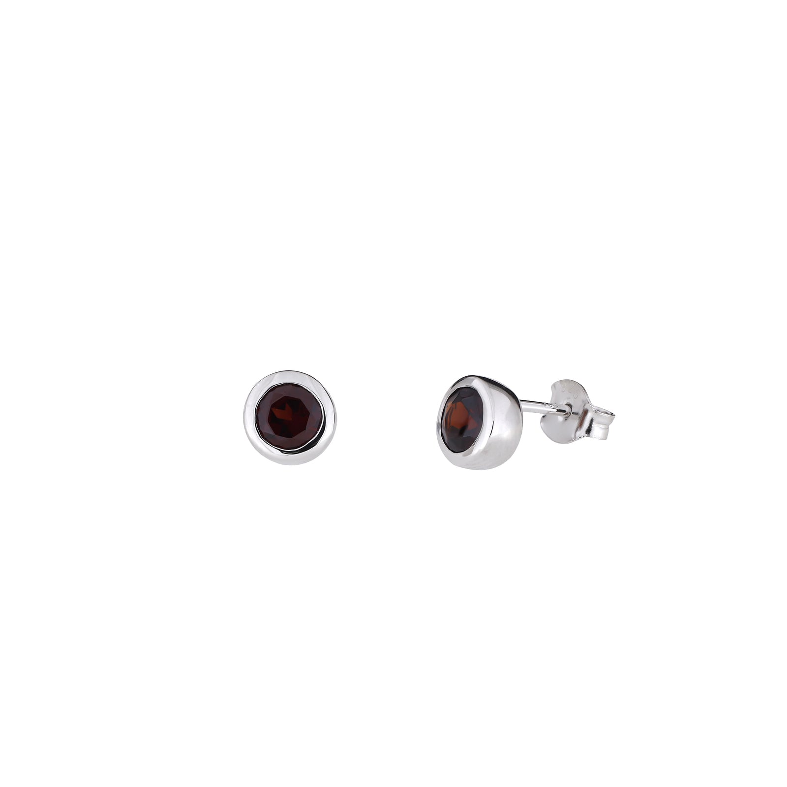 Sterling Silver Brilliant Cut Garnet Stud Earrings - Small