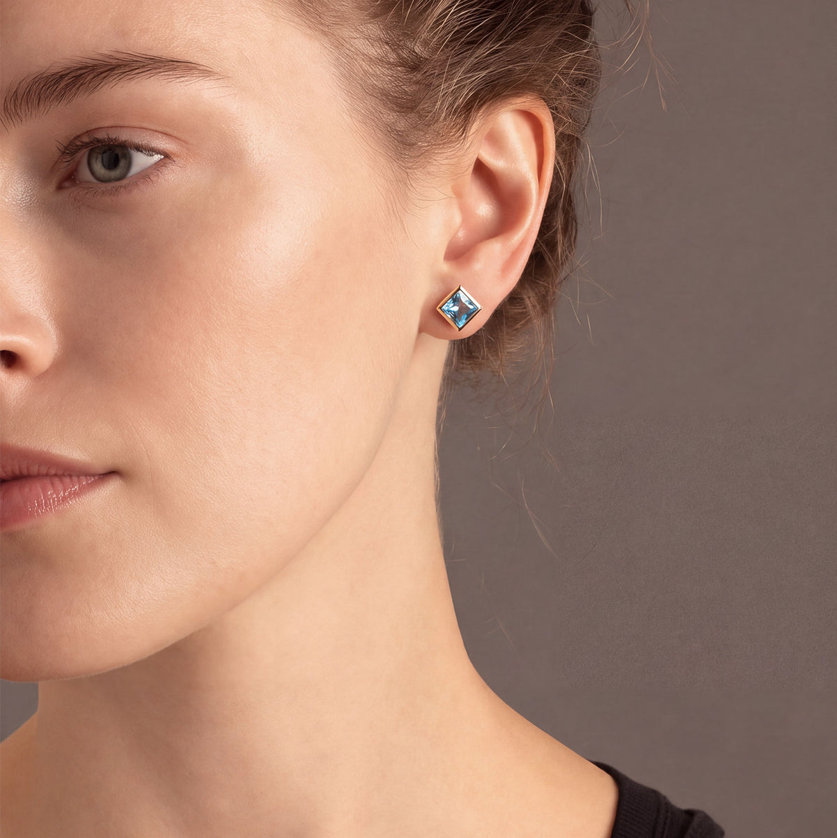Sterling Silver Princess Cut Blue Topaz Stud Earrings - Small