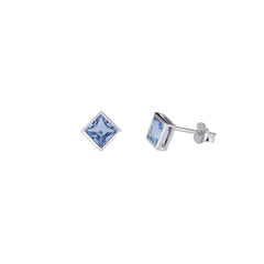 thumbnail image 2 of Sterling Silver Blue Topaz Color Threader Earrings - Dainty Small Round Bezel Set 2 of 2