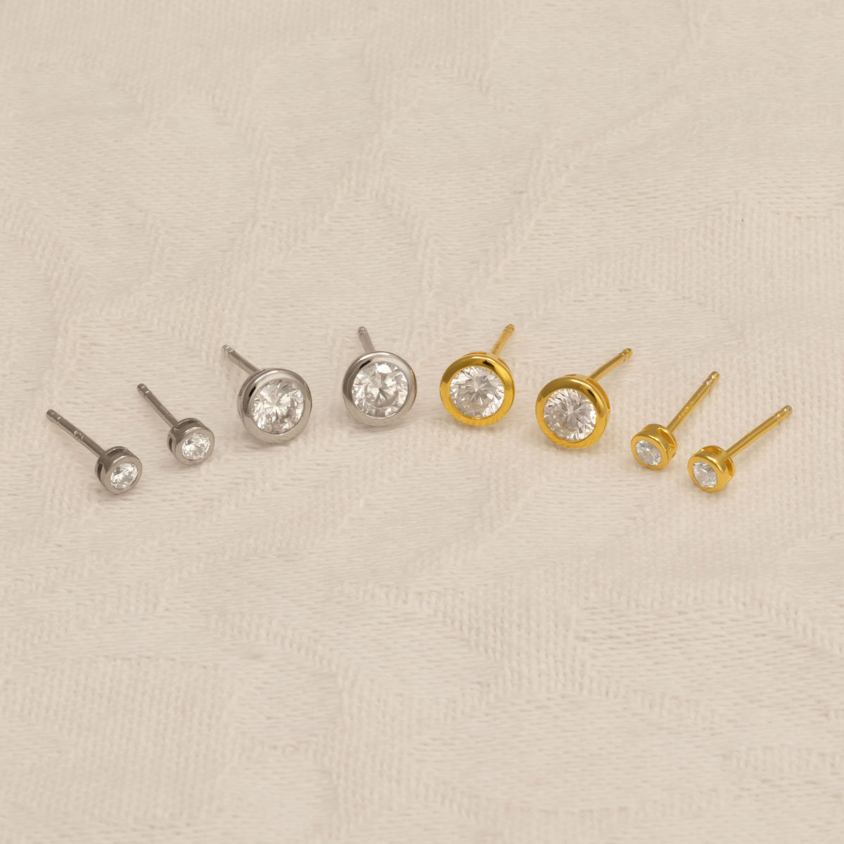 Gold Vermeil Brilliant Cut Stone Set Stud Earrings - 3mm Clear