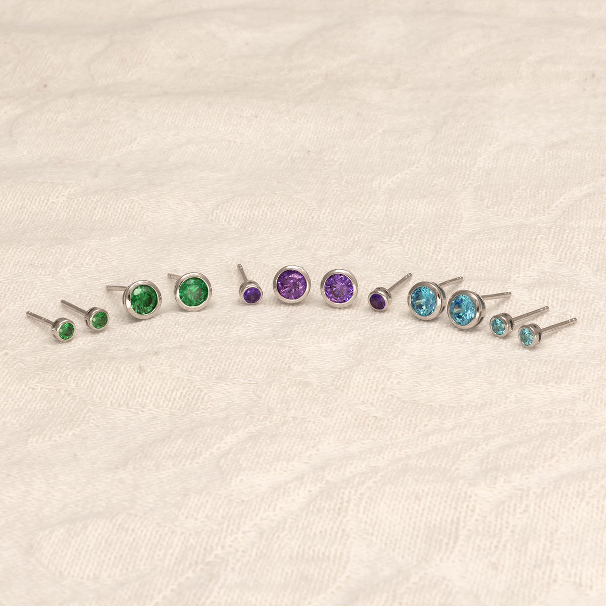 Sterling Silver Brilliant Cut Stone Set Stud Earrings - 3mm Aqua