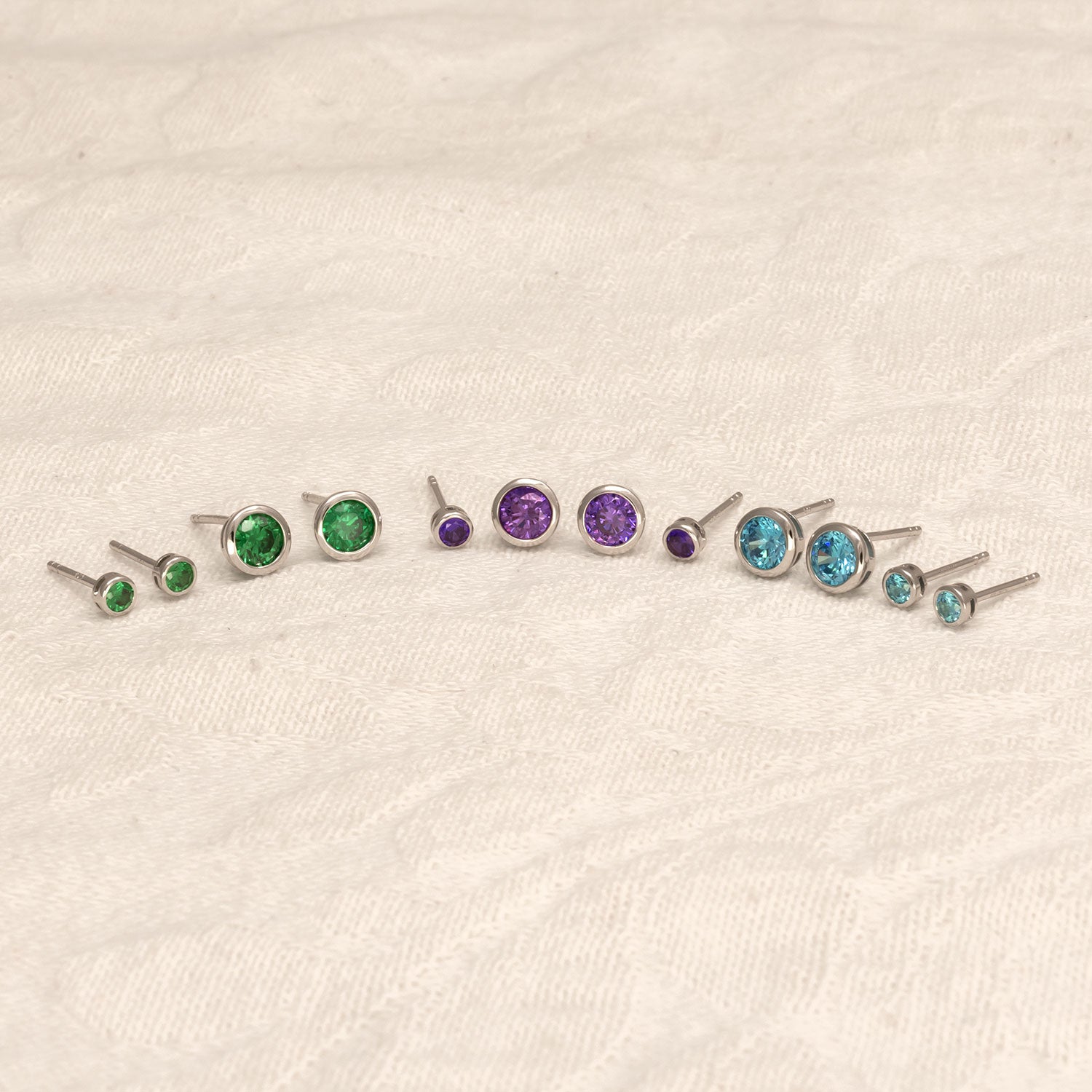 Sterling Silver Brilliant Cut Stone Set Stud Earrings - 3mm Aqua