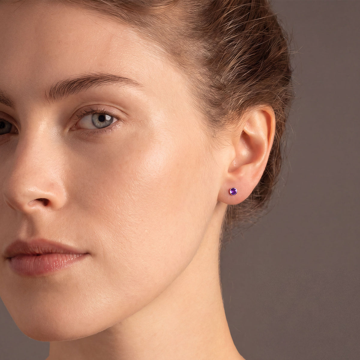 Sterling Silver Brilliant Cut Stone Set Stud Earrings - 3mm Dark Violet