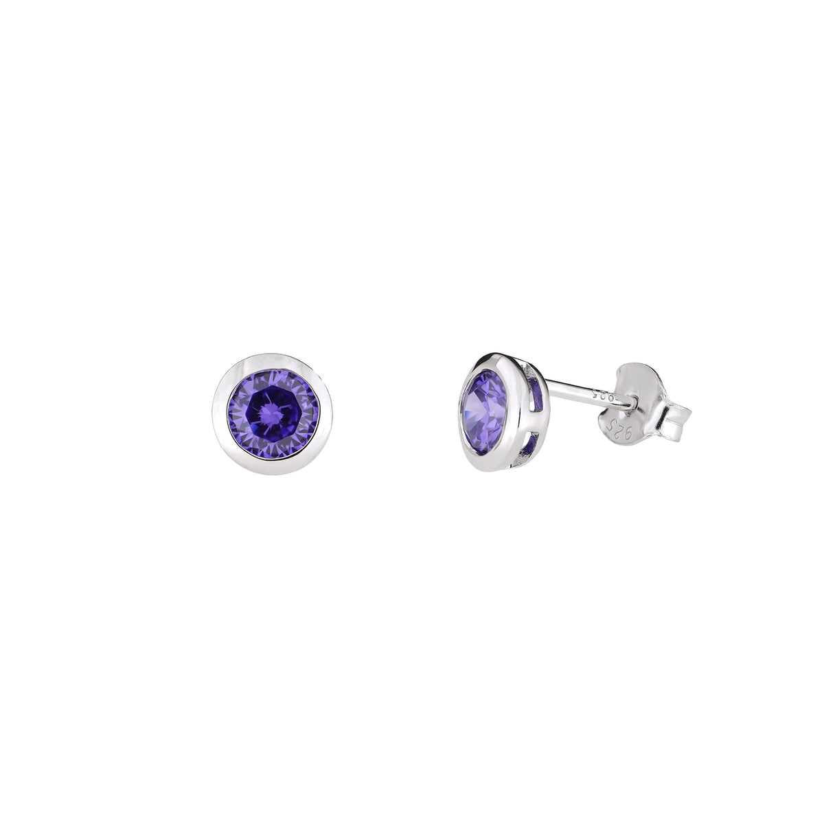 Sterling Silver Brilliant Cut Stone Set Stud Earrings - 5mm Dark Violet