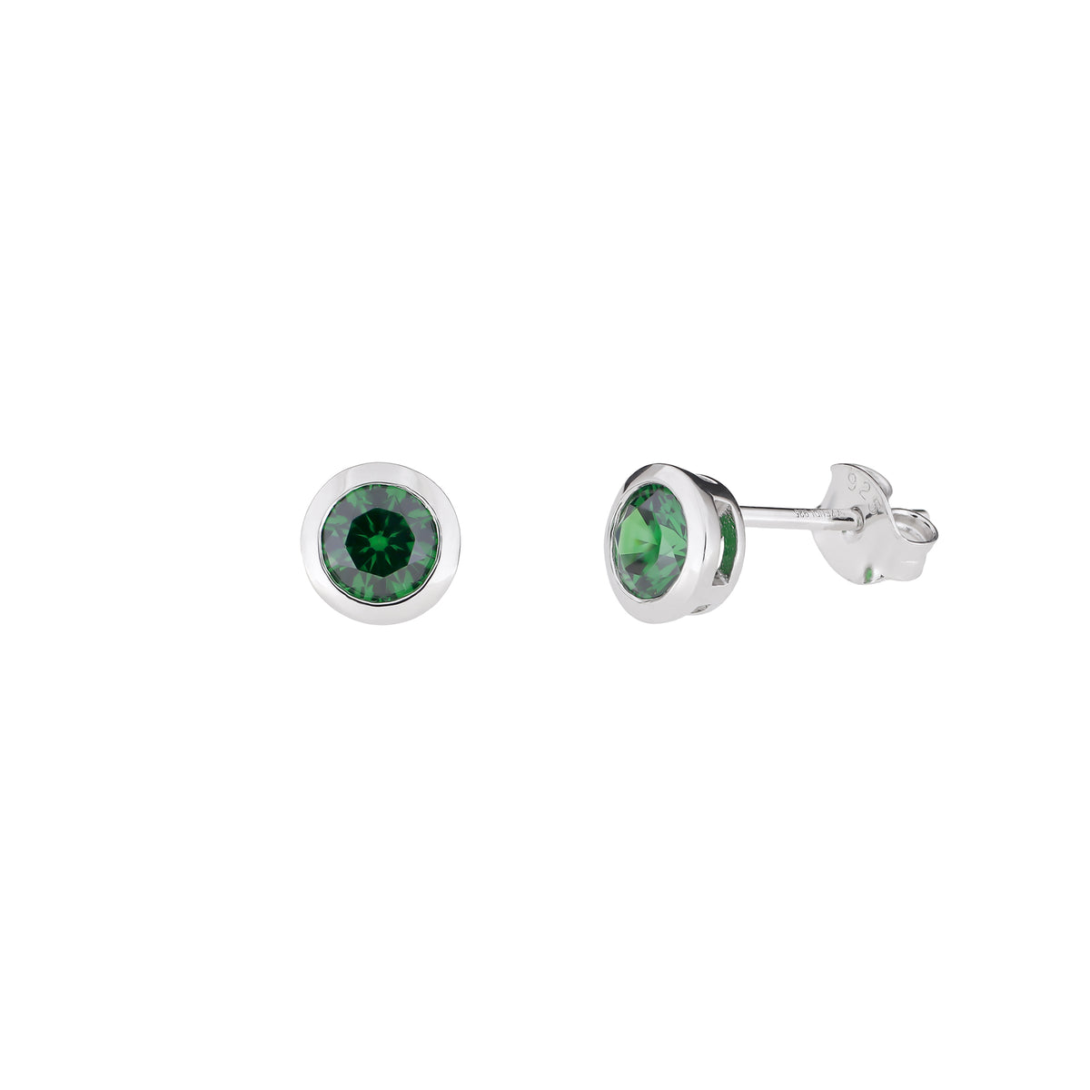 Sterling Silver Brilliant Cut Stone Set Stud Earrings - 5mm Green