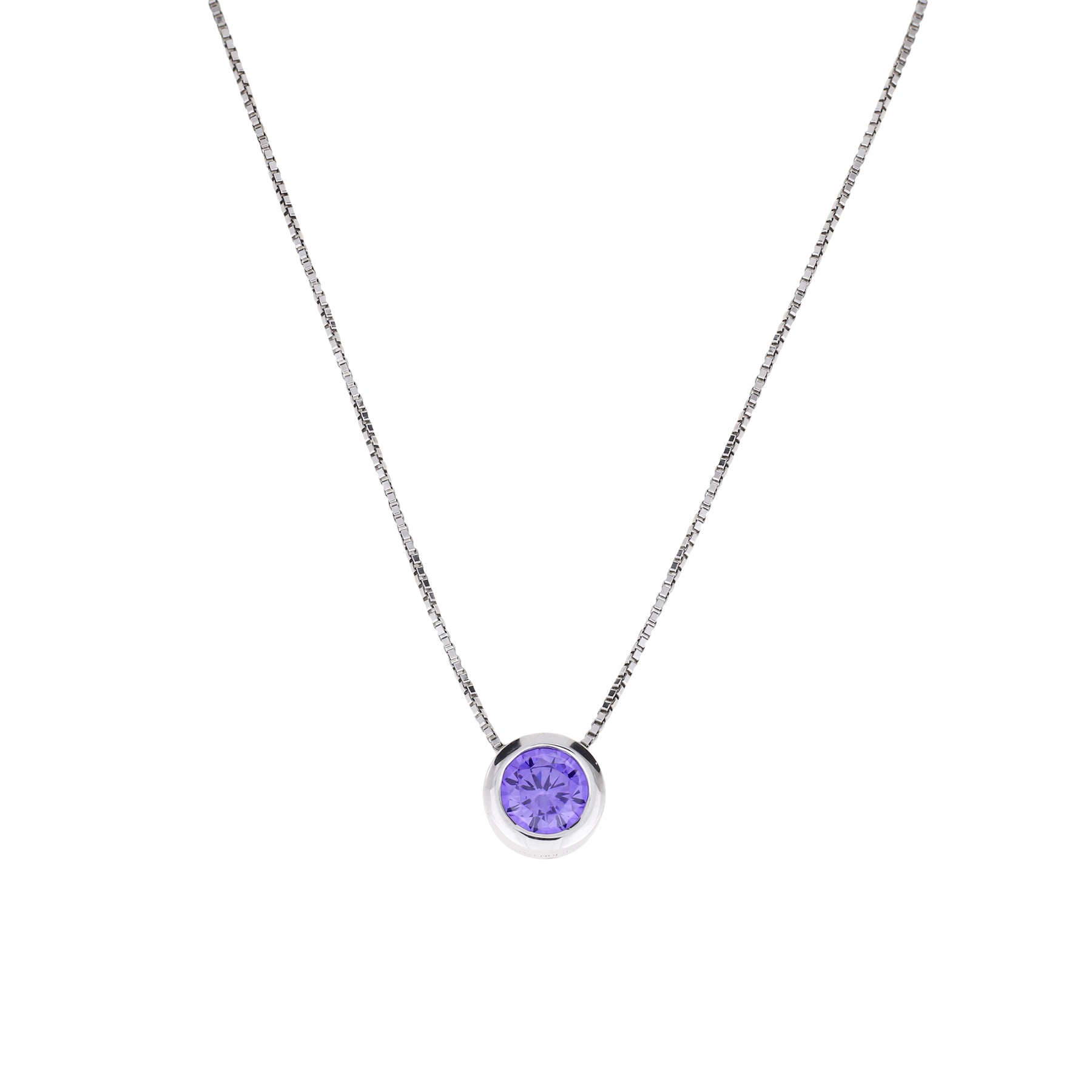 Sterling Silver Brilliant Cut Stone Set Pendant - Dark Violet