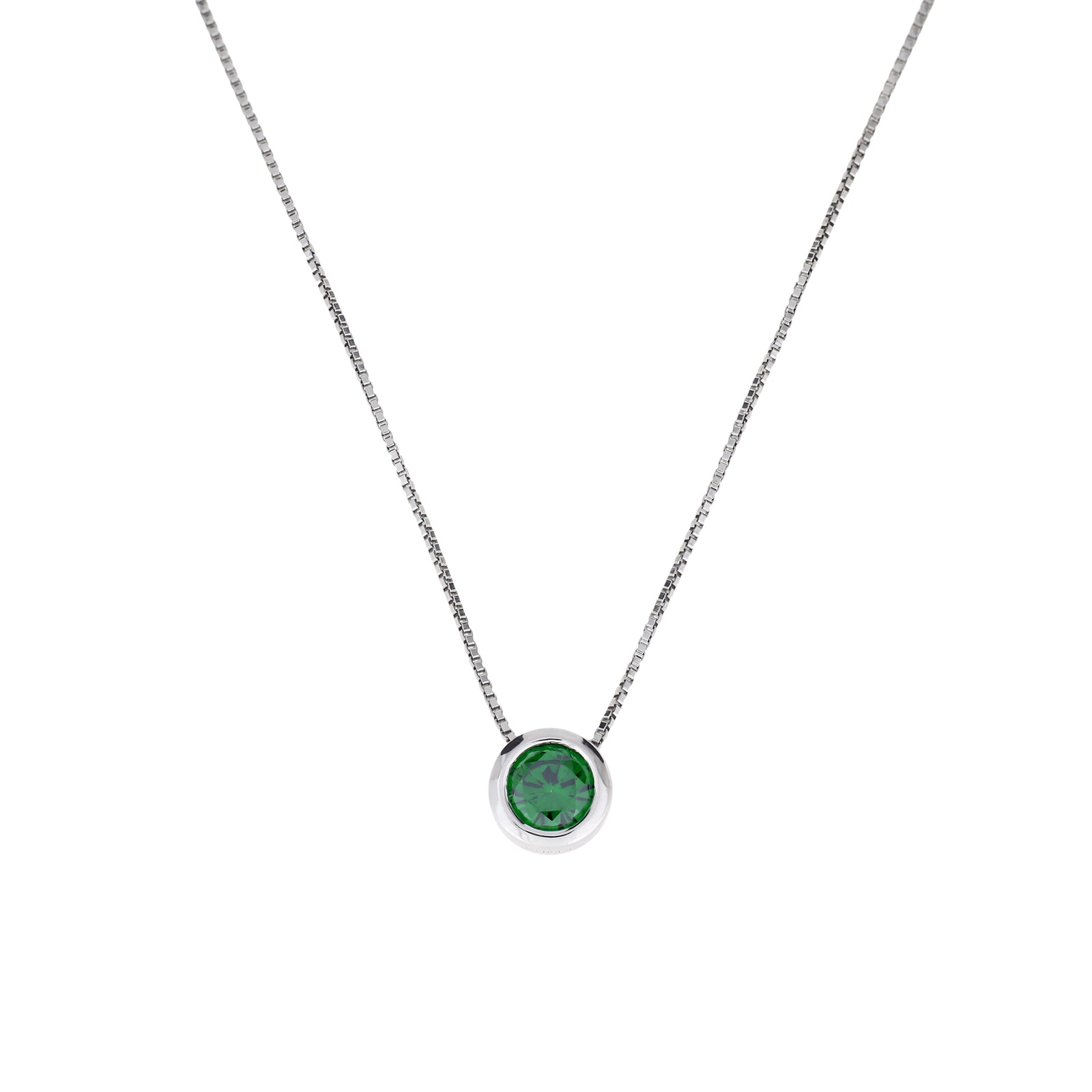 Sterling Silver Brilliant Cut Stone Set Pendant - Green