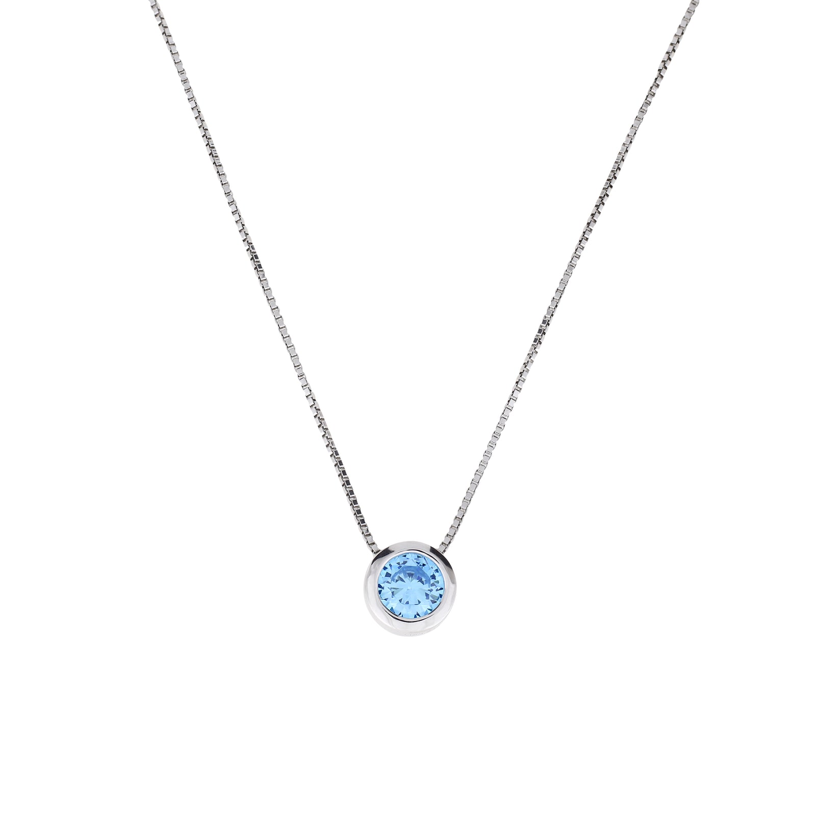 Sterling Silver Brilliant Cut Stone Set Pendant - Aqua