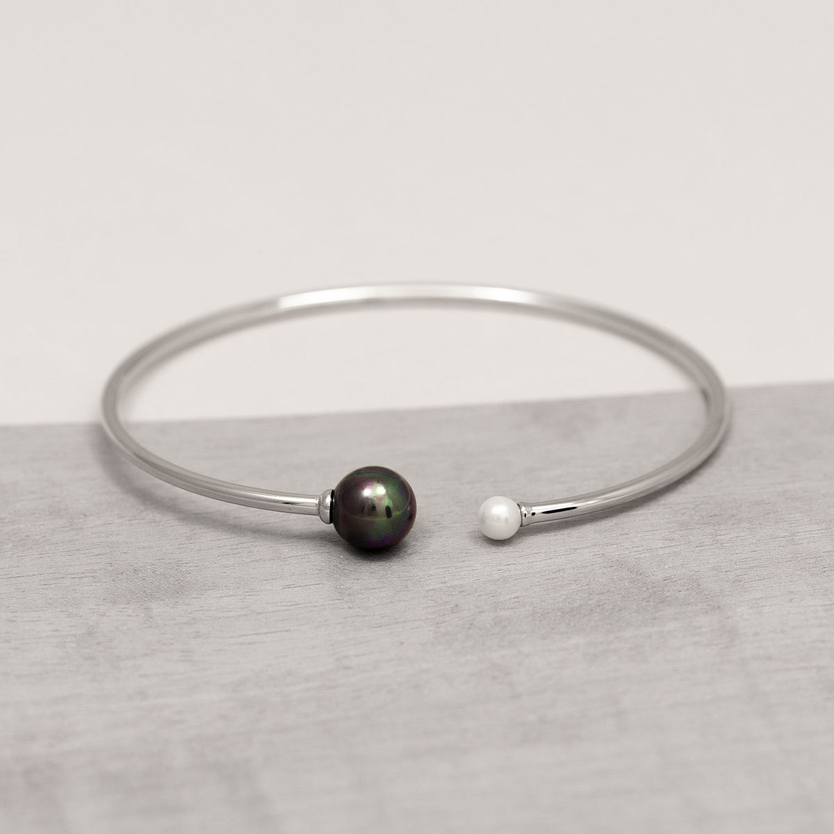 Silver Shell Pearls Flexi Cuff Bangle