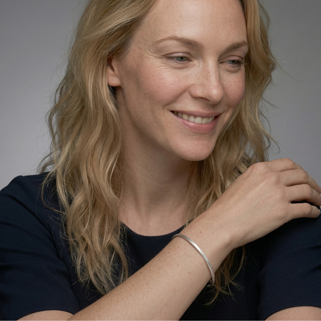 Sterling Silver Diagonal Textured Elements Slim Cuff