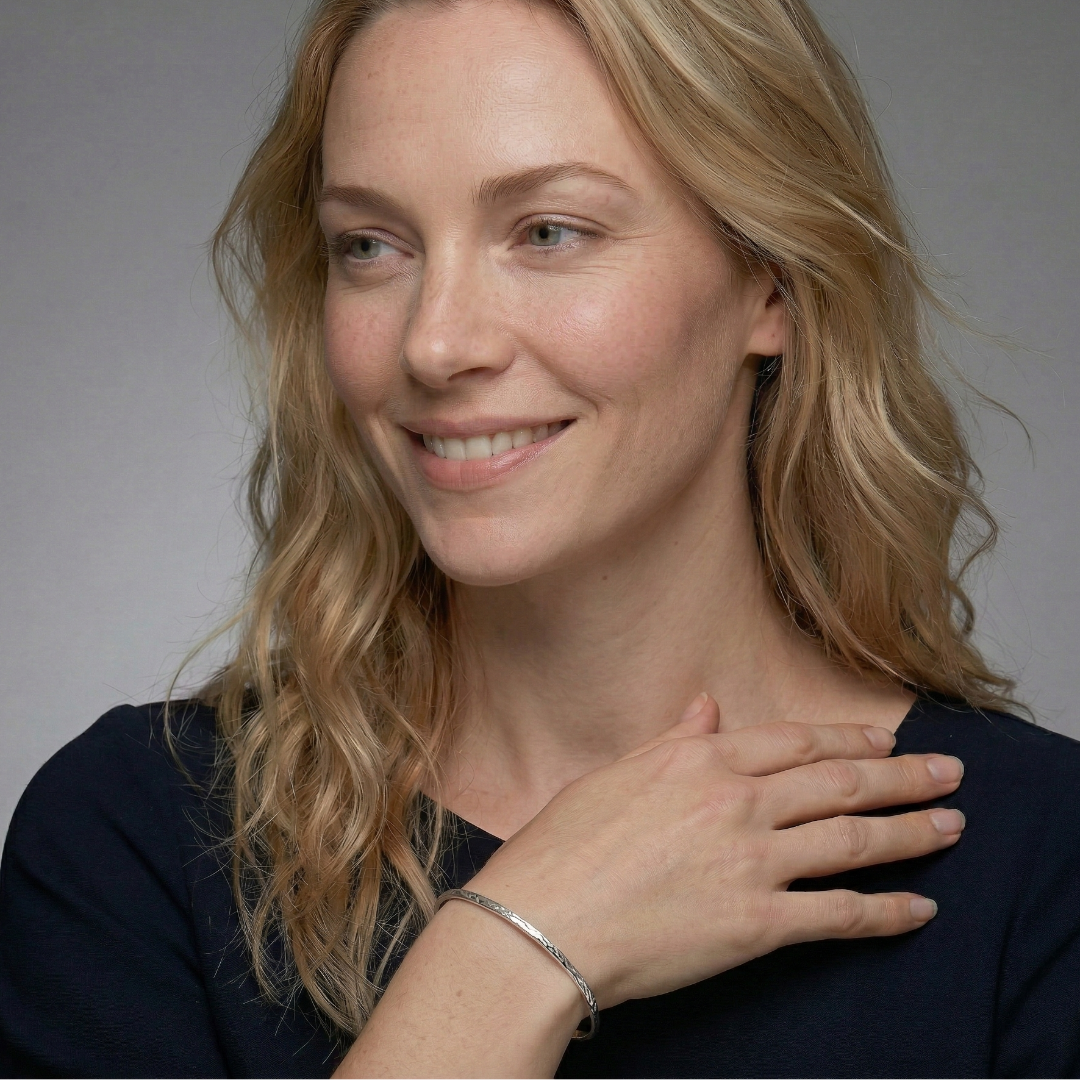 Sterling Silver Textured Waves Elements Slim Cuff