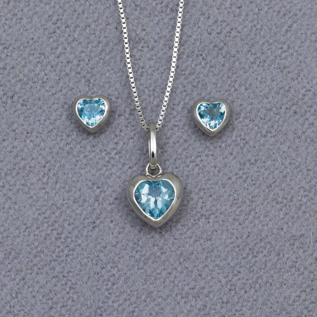 Sterling Silver & Blue Topaz Heart Stud Earrings