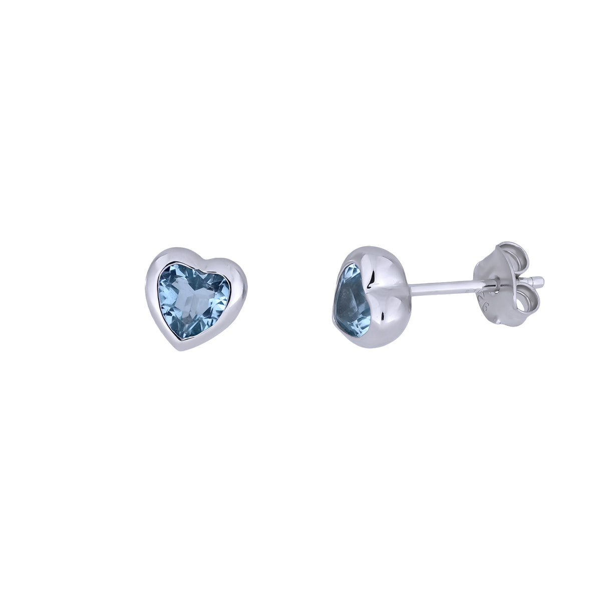 Sterling Silver &amp; Blue Topaz Heart Stud Earrings