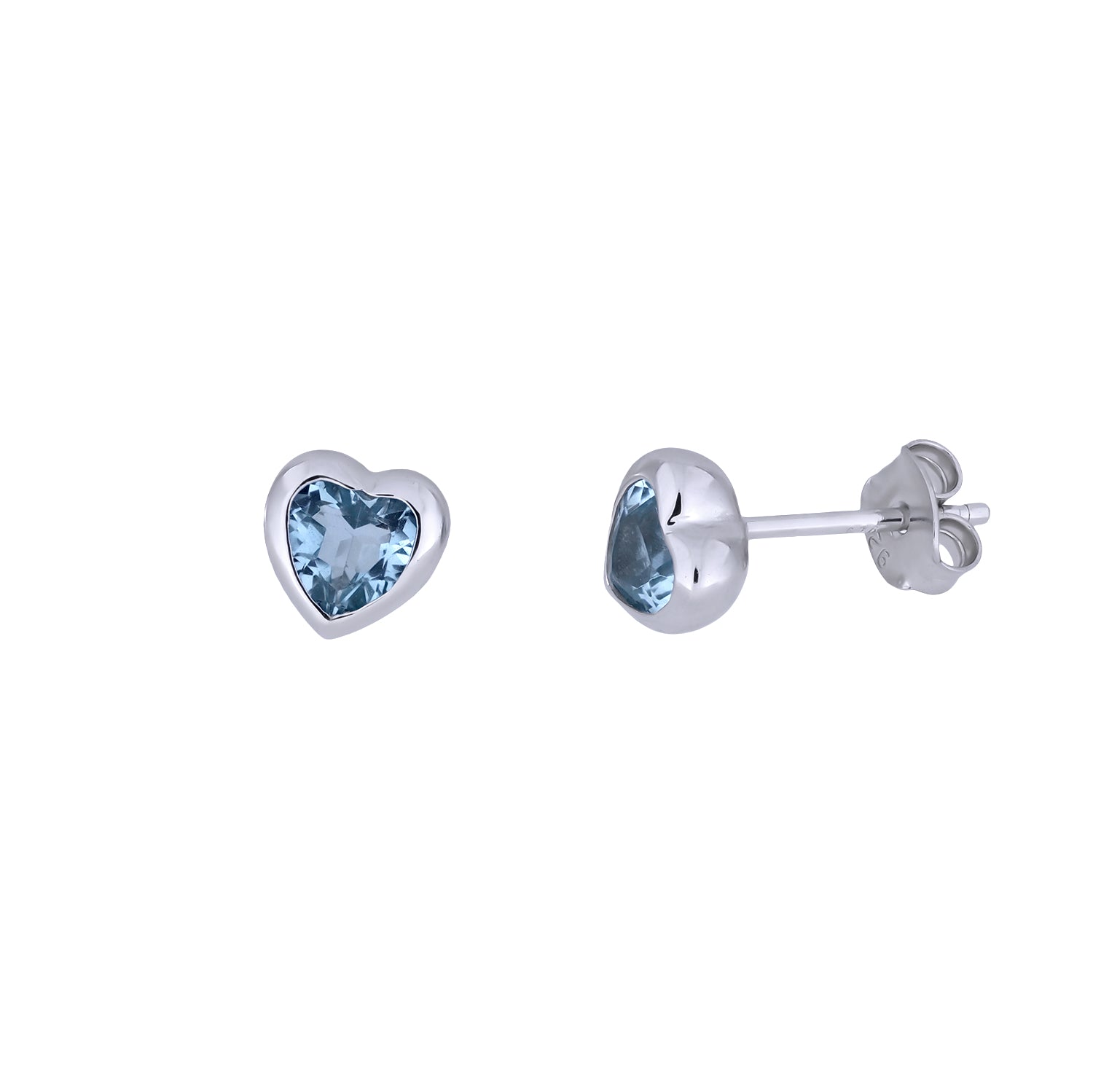 Sterling Silver & Blue Topaz Heart Stud Earrings