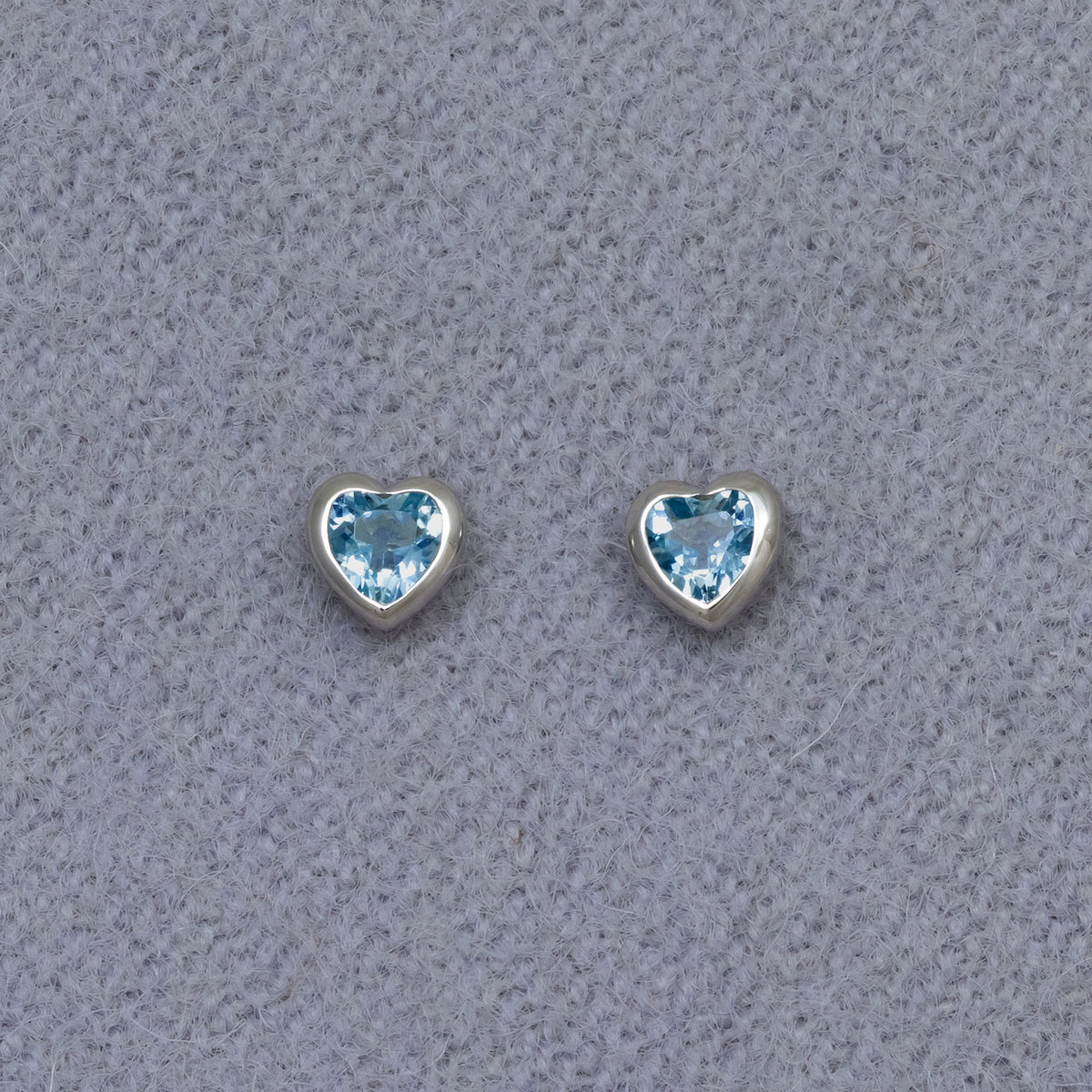 Sterling Silver & Blue Topaz Heart Stud Earrings