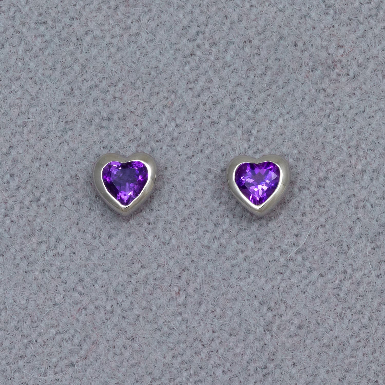 Sterling Silver & Amethyst Heart Stud Earrings
