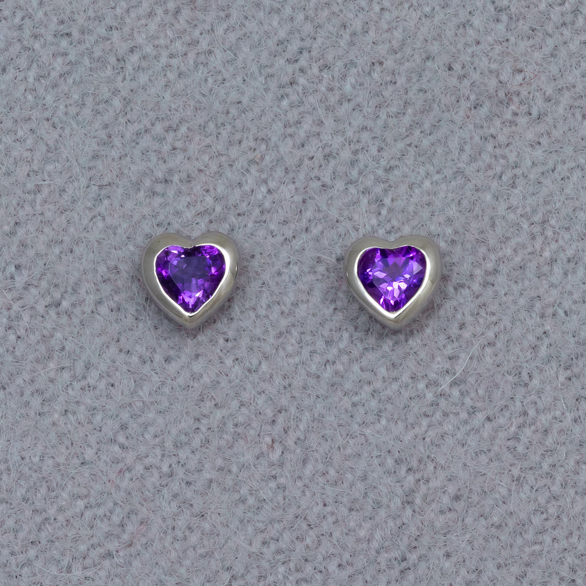 Sterling Silver & Amethyst Heart Stud Earrings
