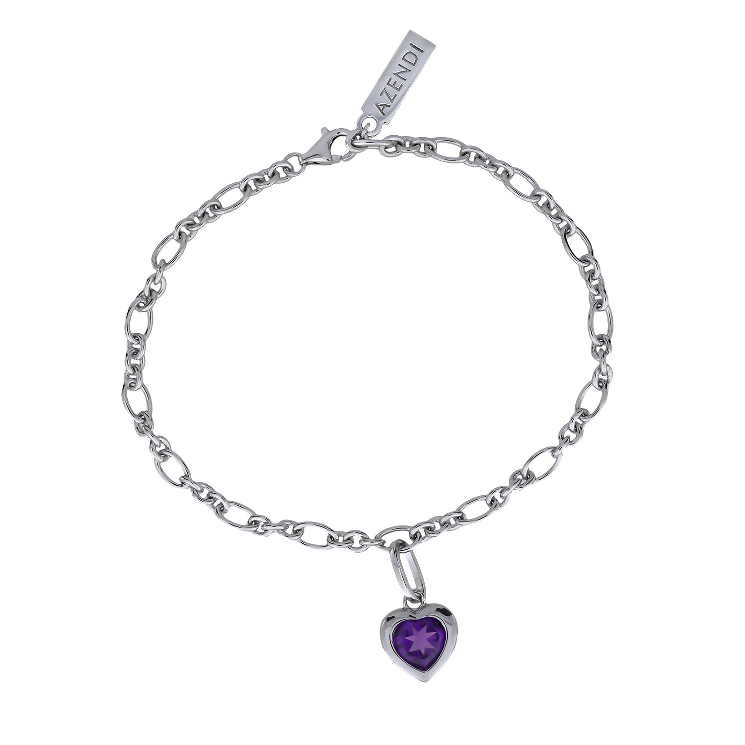 Sterling Silver & Amethyst Heart Charm Bracelet