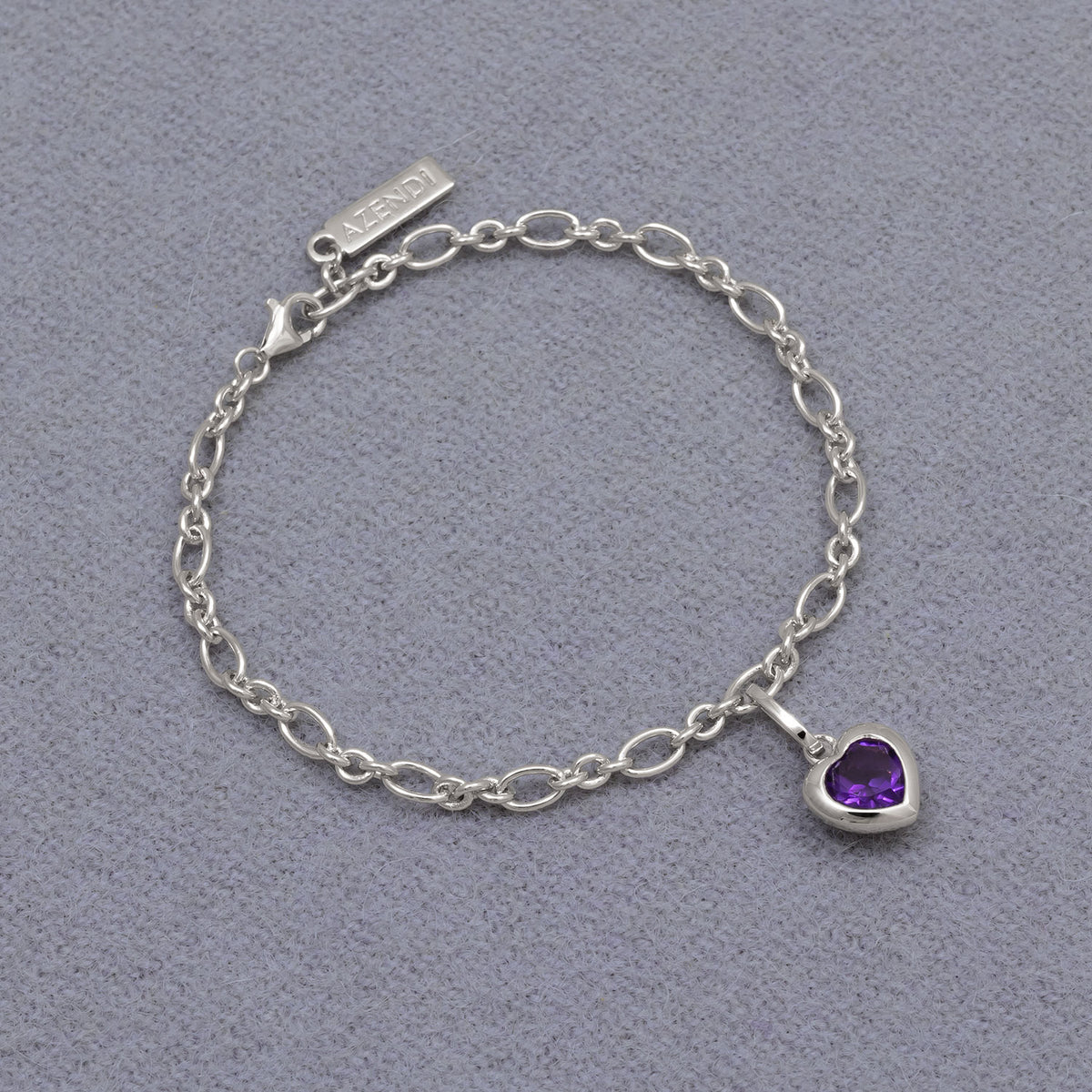 Sterling Silver & Amethyst Heart Charm Bracelet