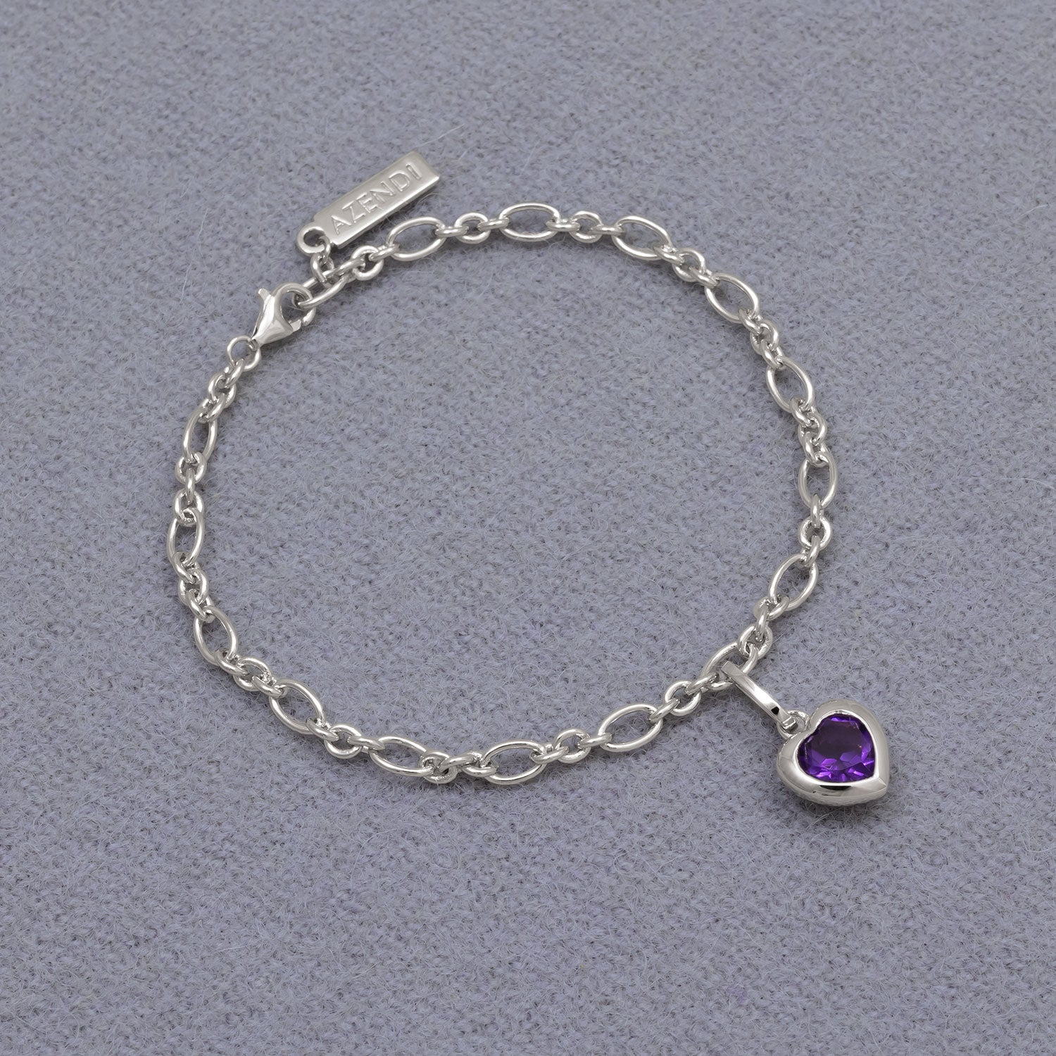 Sterling Silver & Amethyst Heart Charm Bracelet