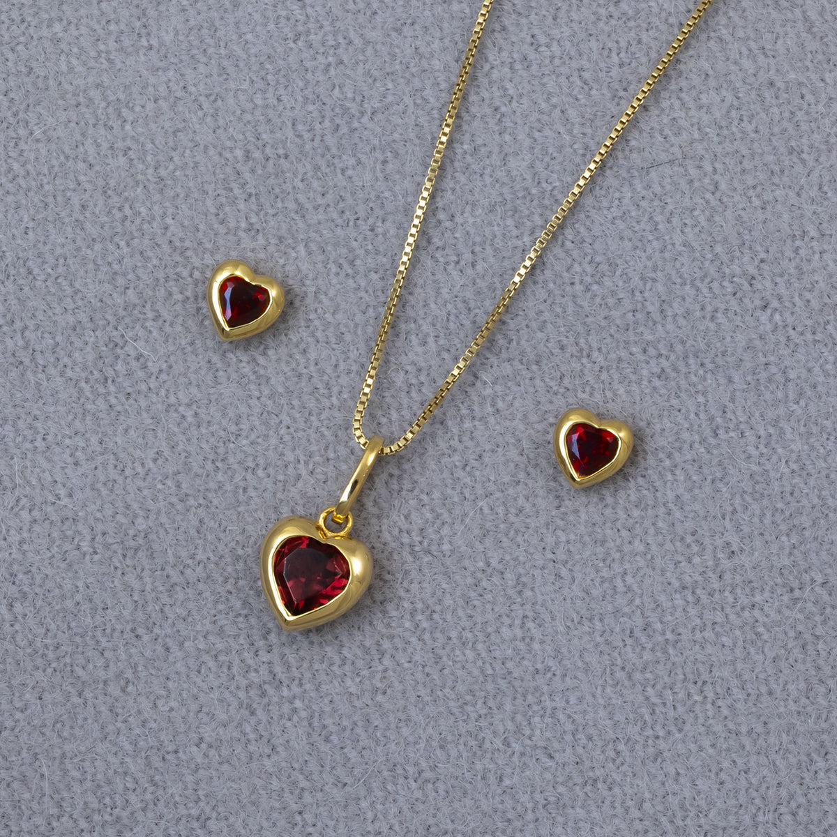 Gold Vermeil & Garnet Heart Stud Earrings