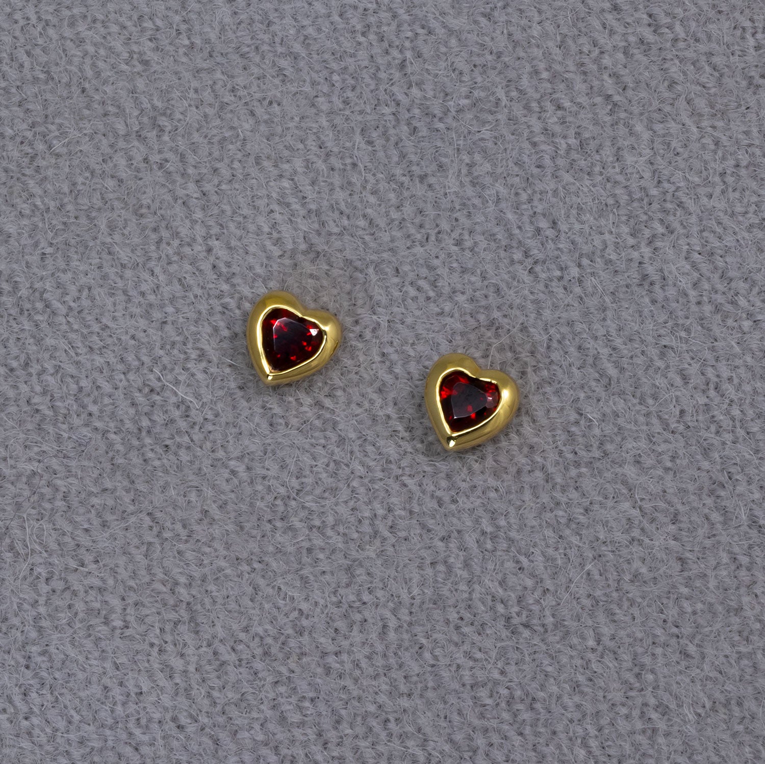 Gold Vermeil & Garnet Heart Stud Earrings