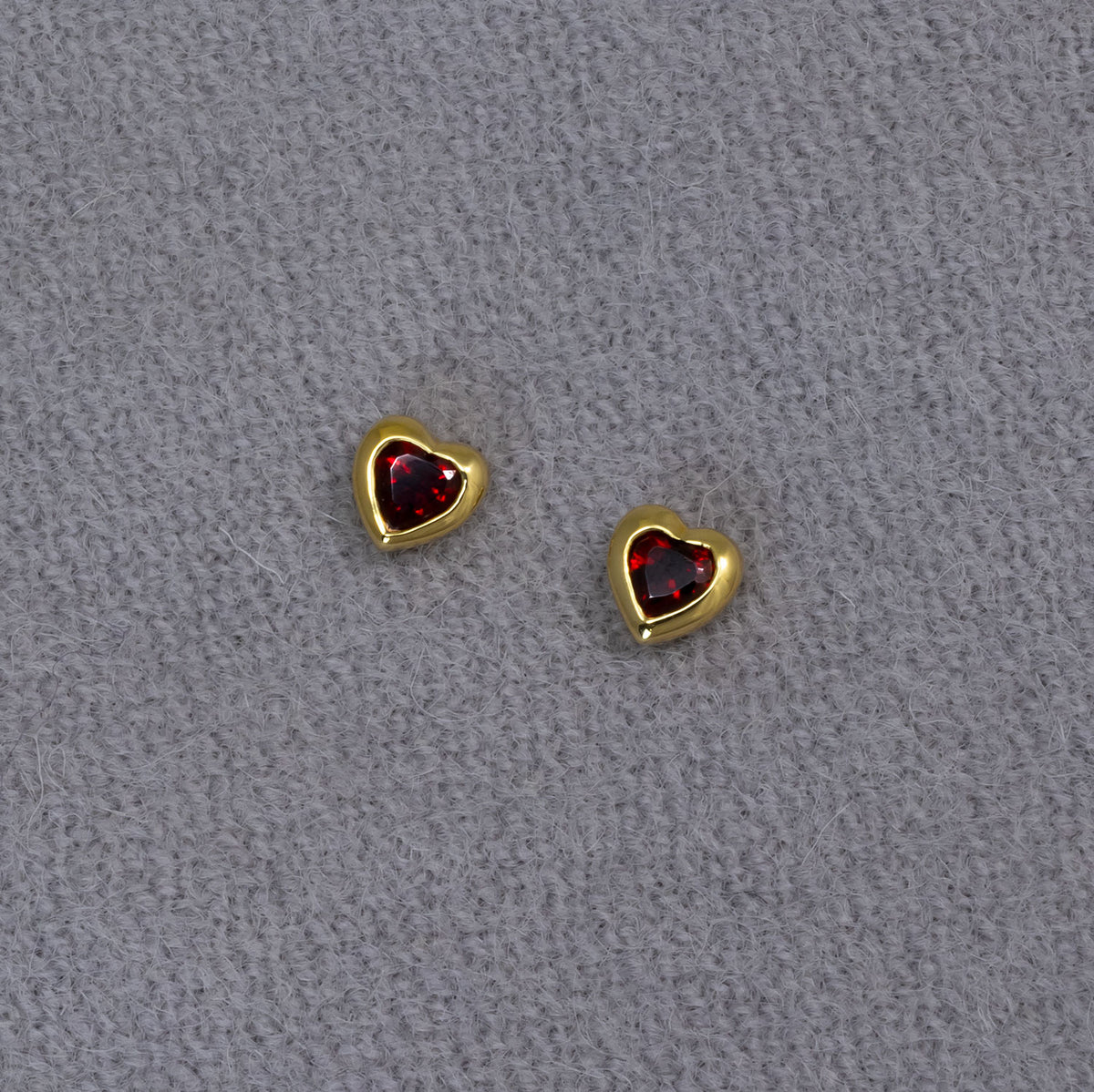 Gold Vermeil & Garnet Heart Stud Earrings