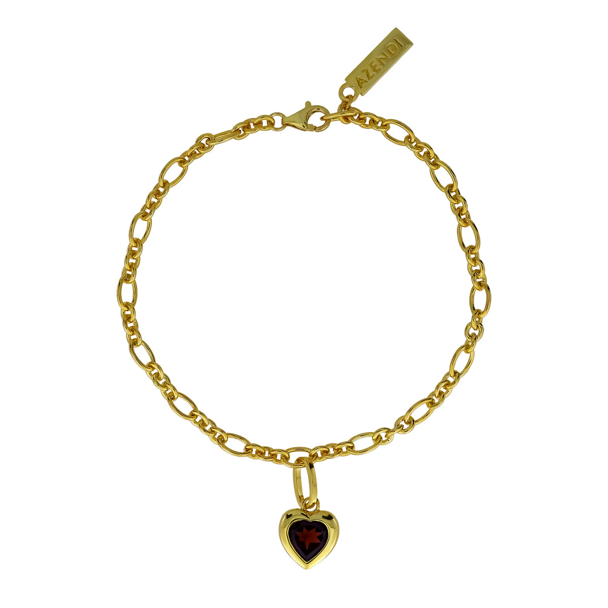 Gold Vermeil &amp; Garnet Heart Charm Bracelet