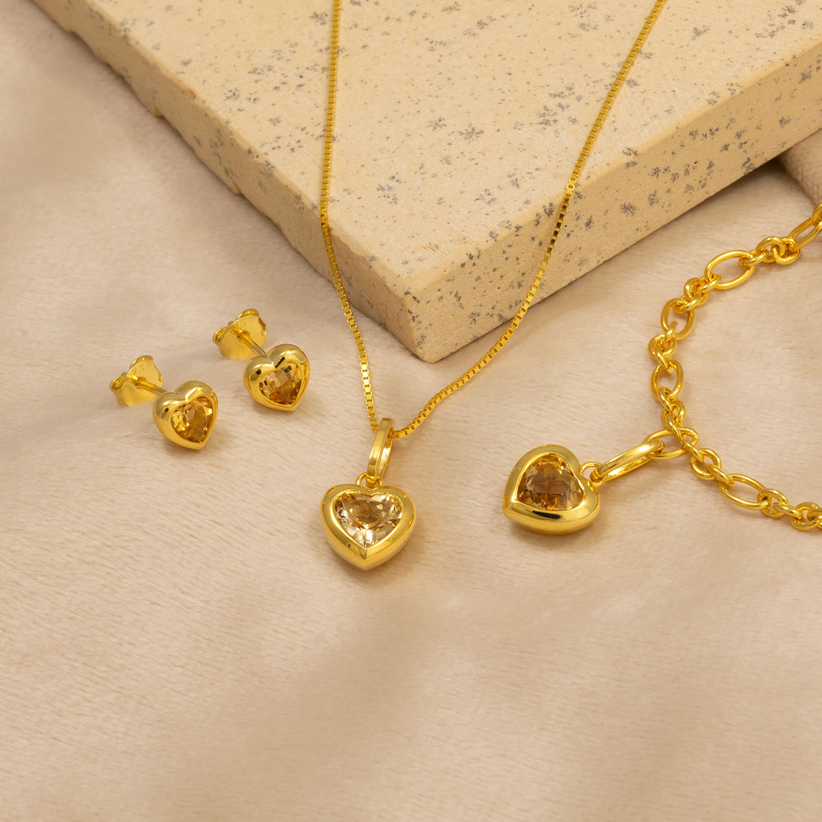Gold Vermeil & Citrene Heart Charm Bracelet