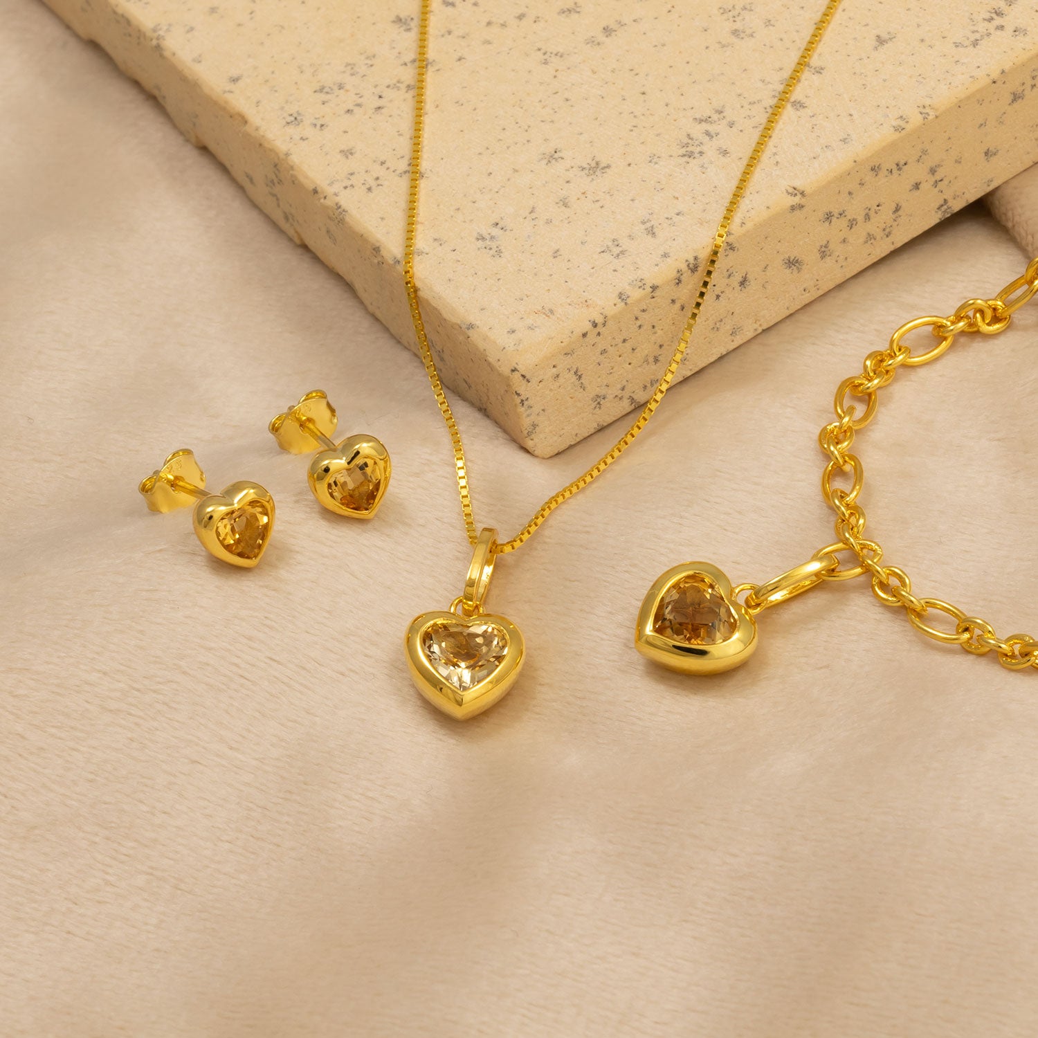 Gold Vermeil & Citrene Heart Charm Bracelet