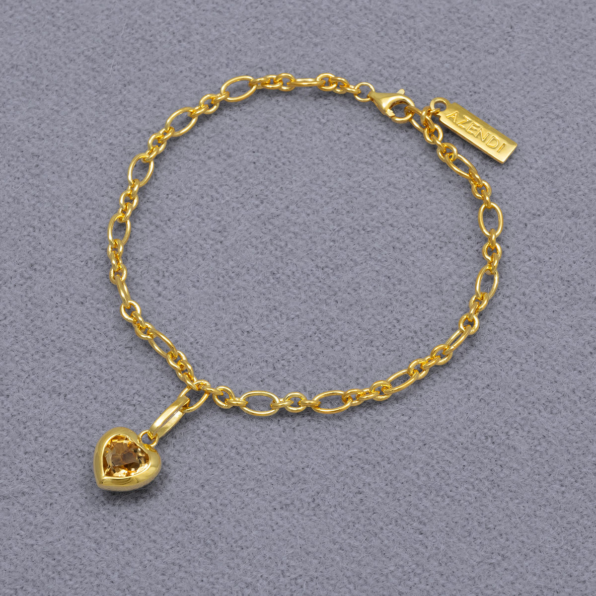 Gold Vermeil &amp; Citrene Heart Charm Bracelet
