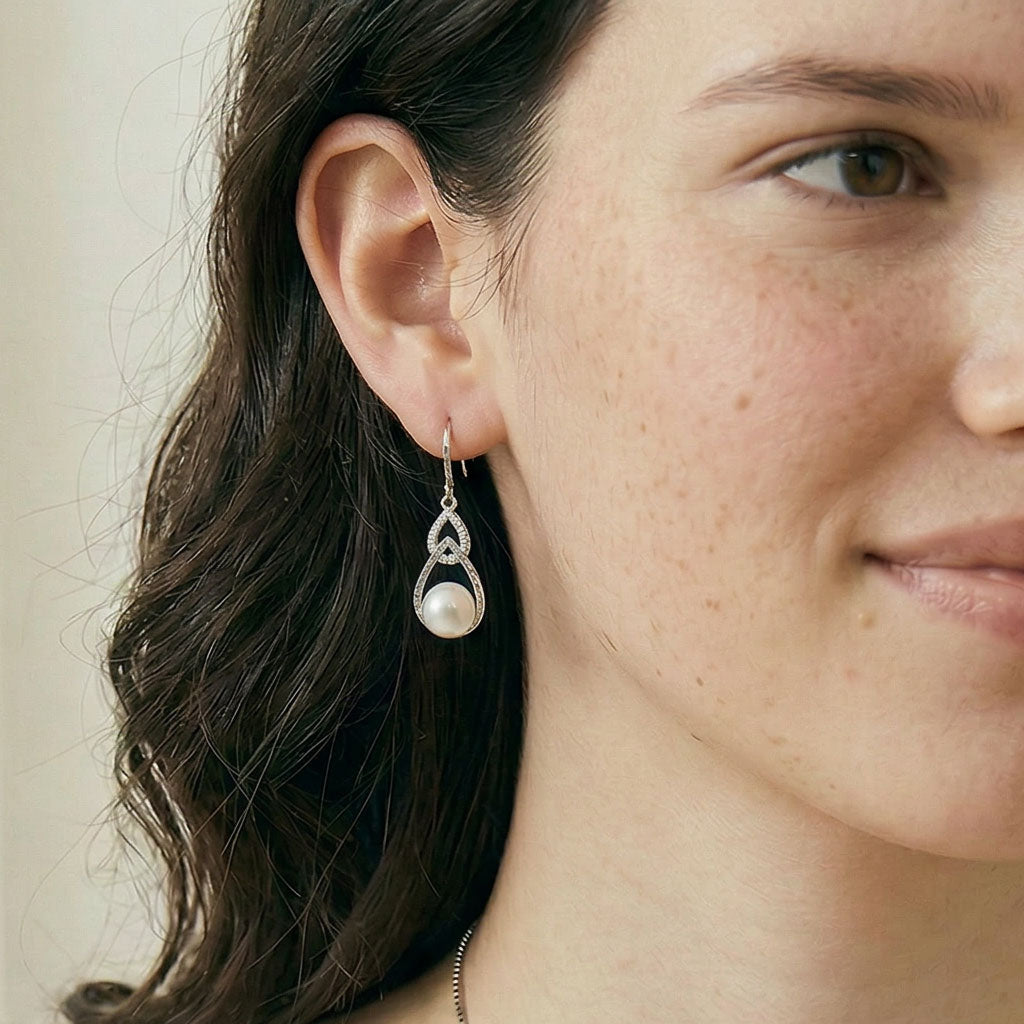 Silver & Freshwater Pearl Teardrop Earrings