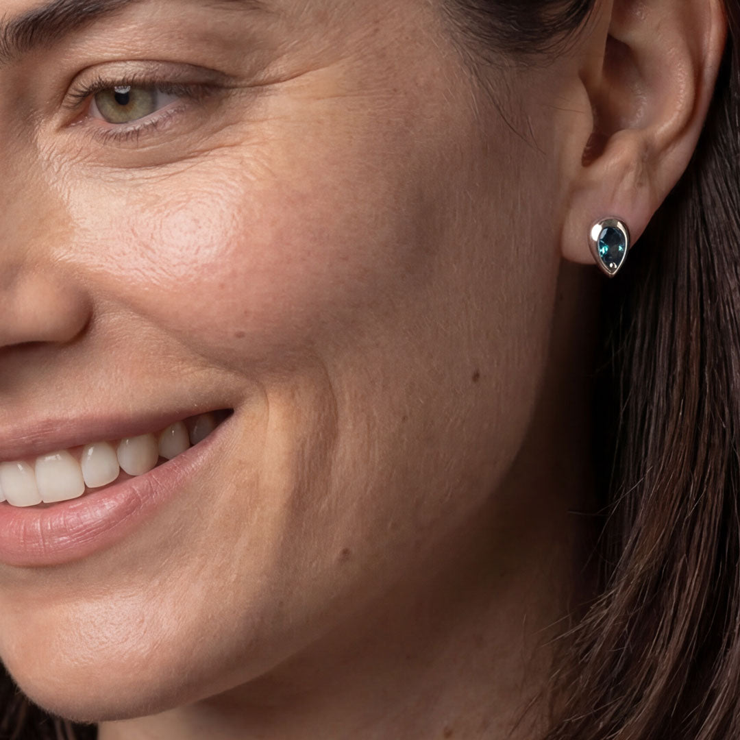 Sterling Silver & London Blue Topaz Teardrop Stud Earrings