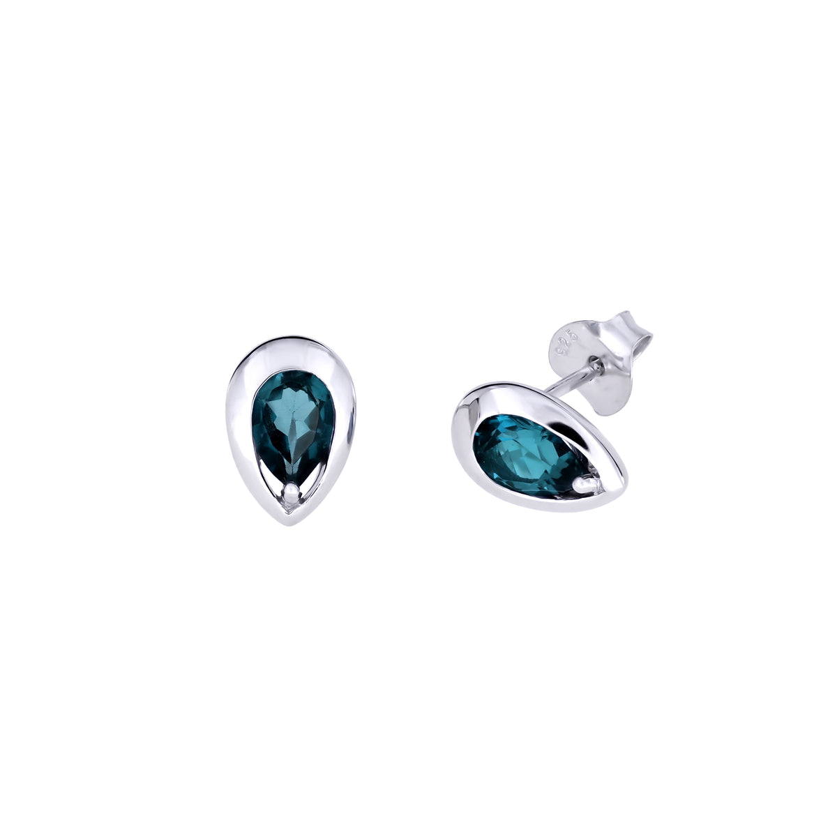Sterling Silver &amp; London Blue Topaz Teardrop Stud Earrings