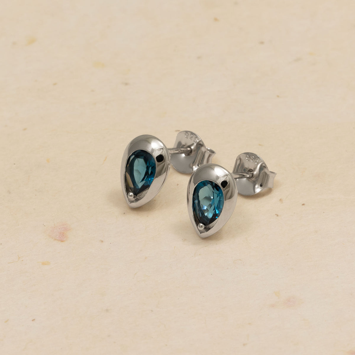 Sterling Silver & London Blue Topaz Teardrop Stud Earrings