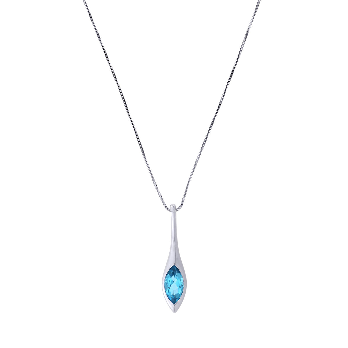 Sterling Silver &amp; Swiss Blue Topaz Elegant Marquise Pendant