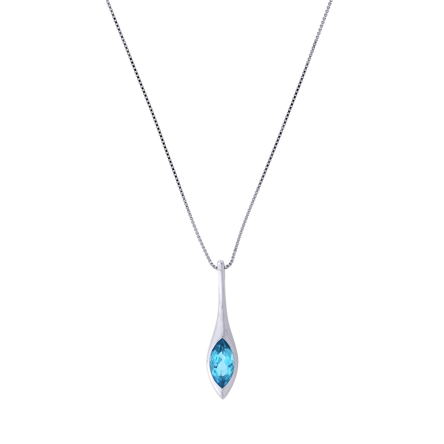 Sterling Silver & Swiss Blue Topaz Elegant Marquise Pendant