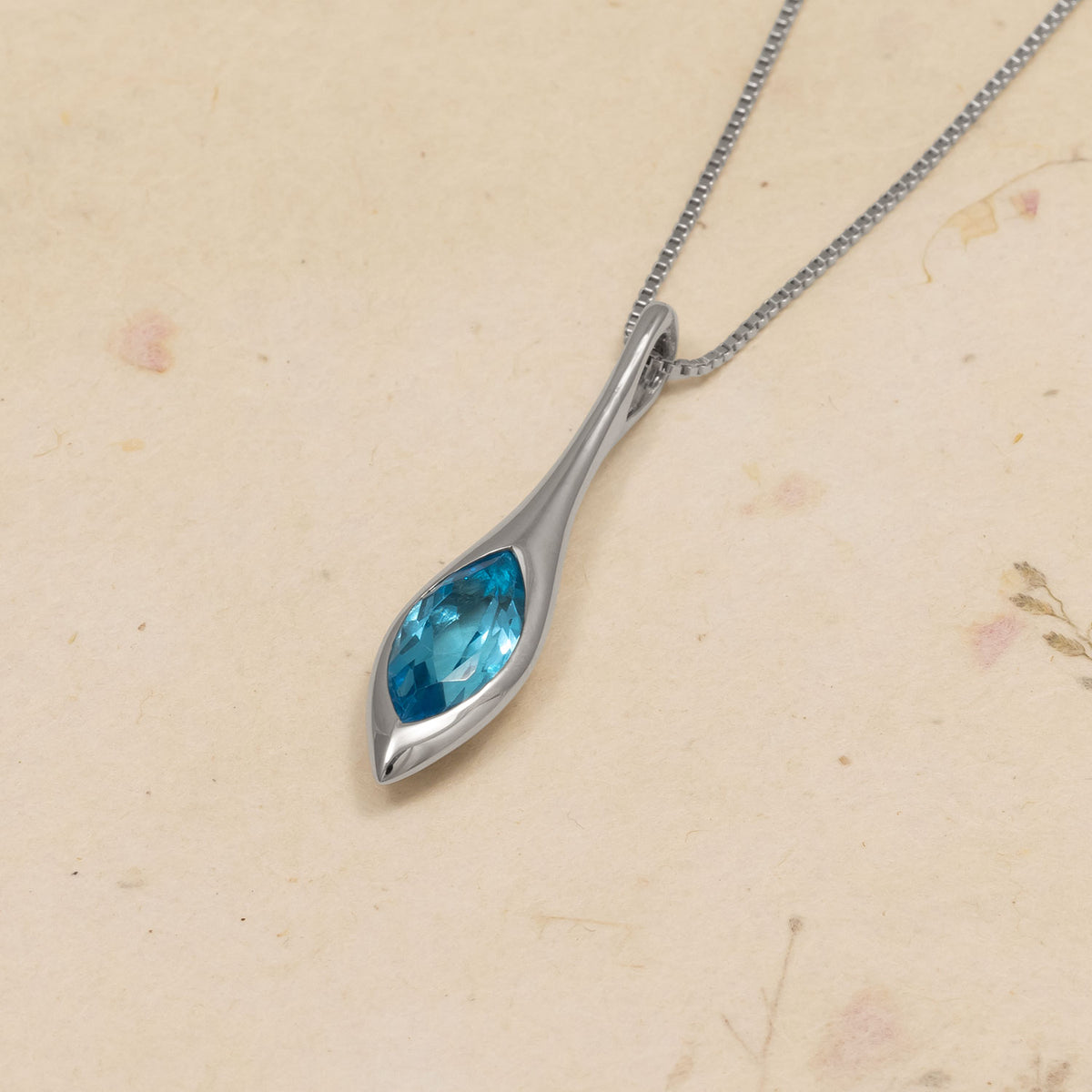 Sterling Silver & Swiss Blue Topaz Elegant Marquise Pendant