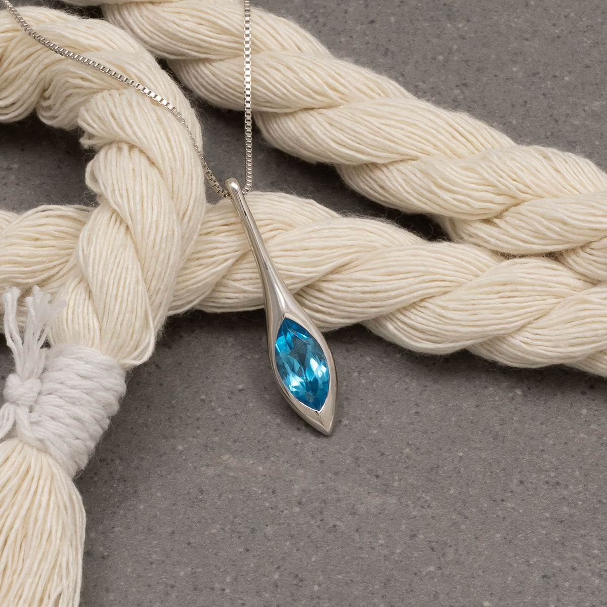 Sterling Silver & Swiss Blue Topaz Elegant Marquise Pendant