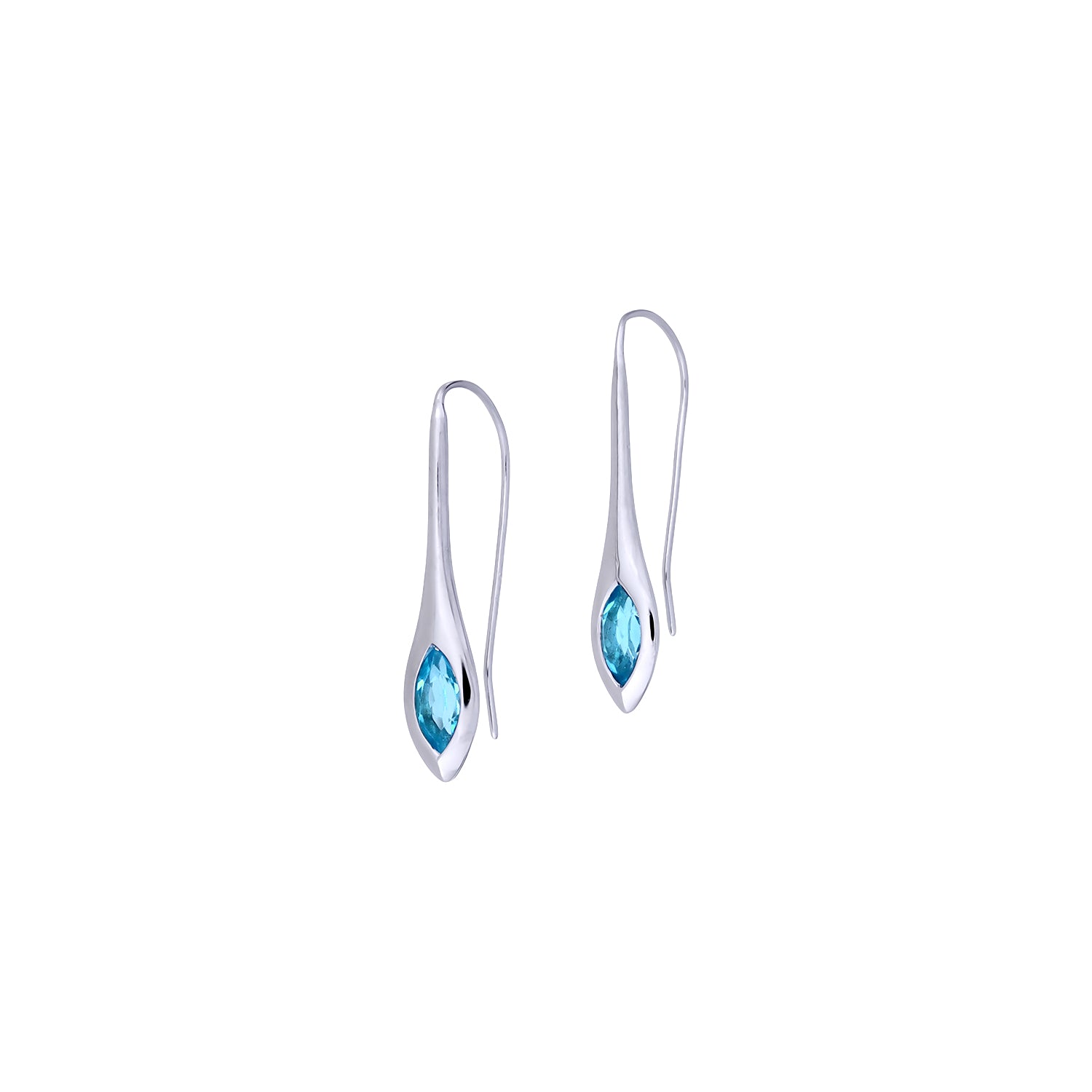 Sterling Silver & Swiss Blue Topaz Elegant Marquise Drop Earrings