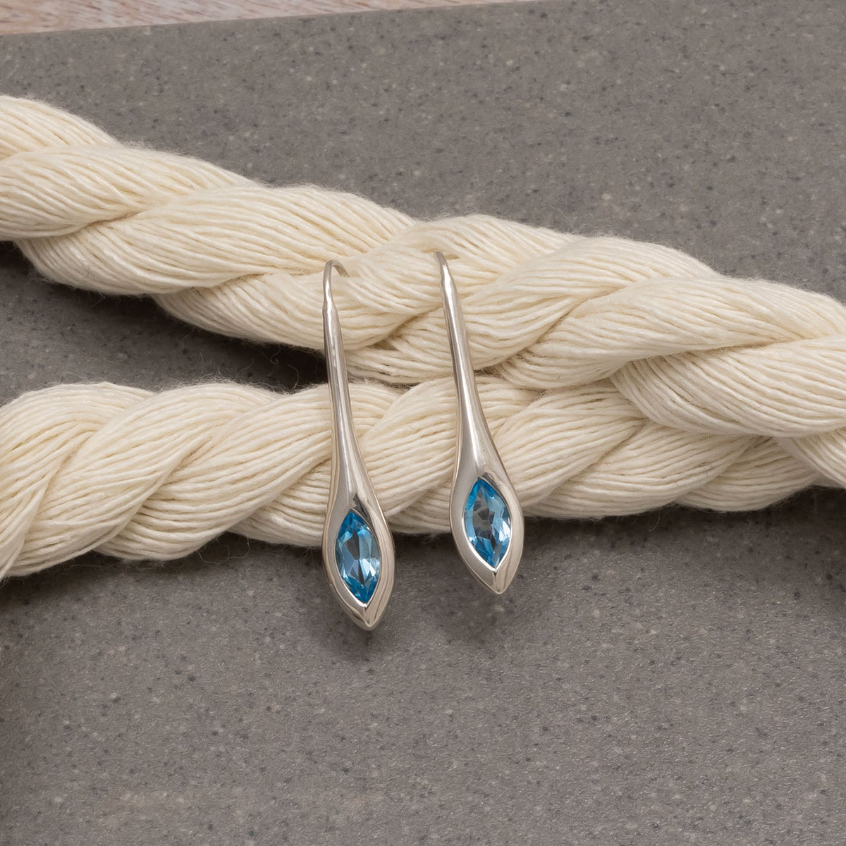 Sterling Silver & Swiss Blue Topaz Elegant Marquise Drop Earrings