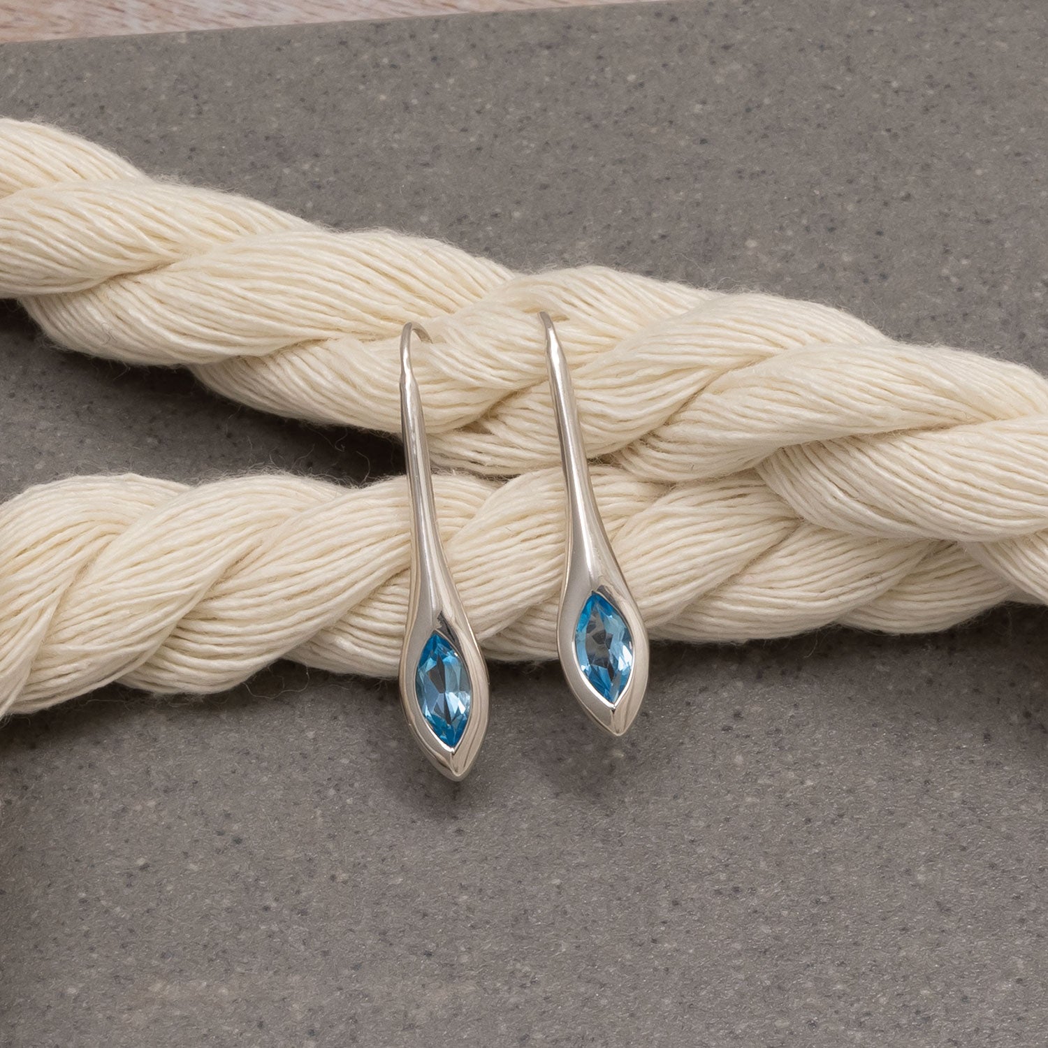 Sterling Silver & Swiss Blue Topaz Elegant Marquise Drop Earrings