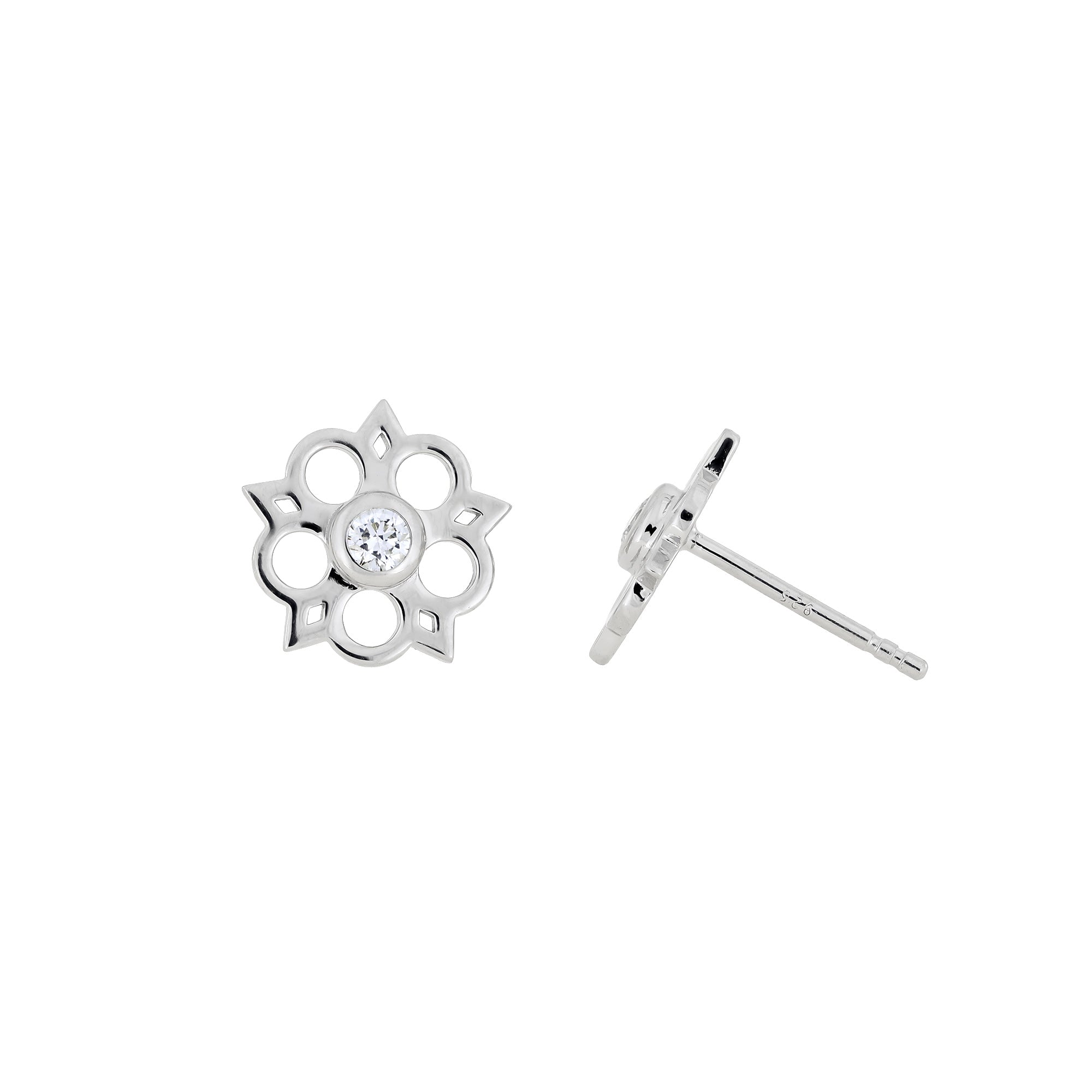 Silver & 0.14 Carat Lab Grown Diamond Yorkshire Rose Stud Earrings