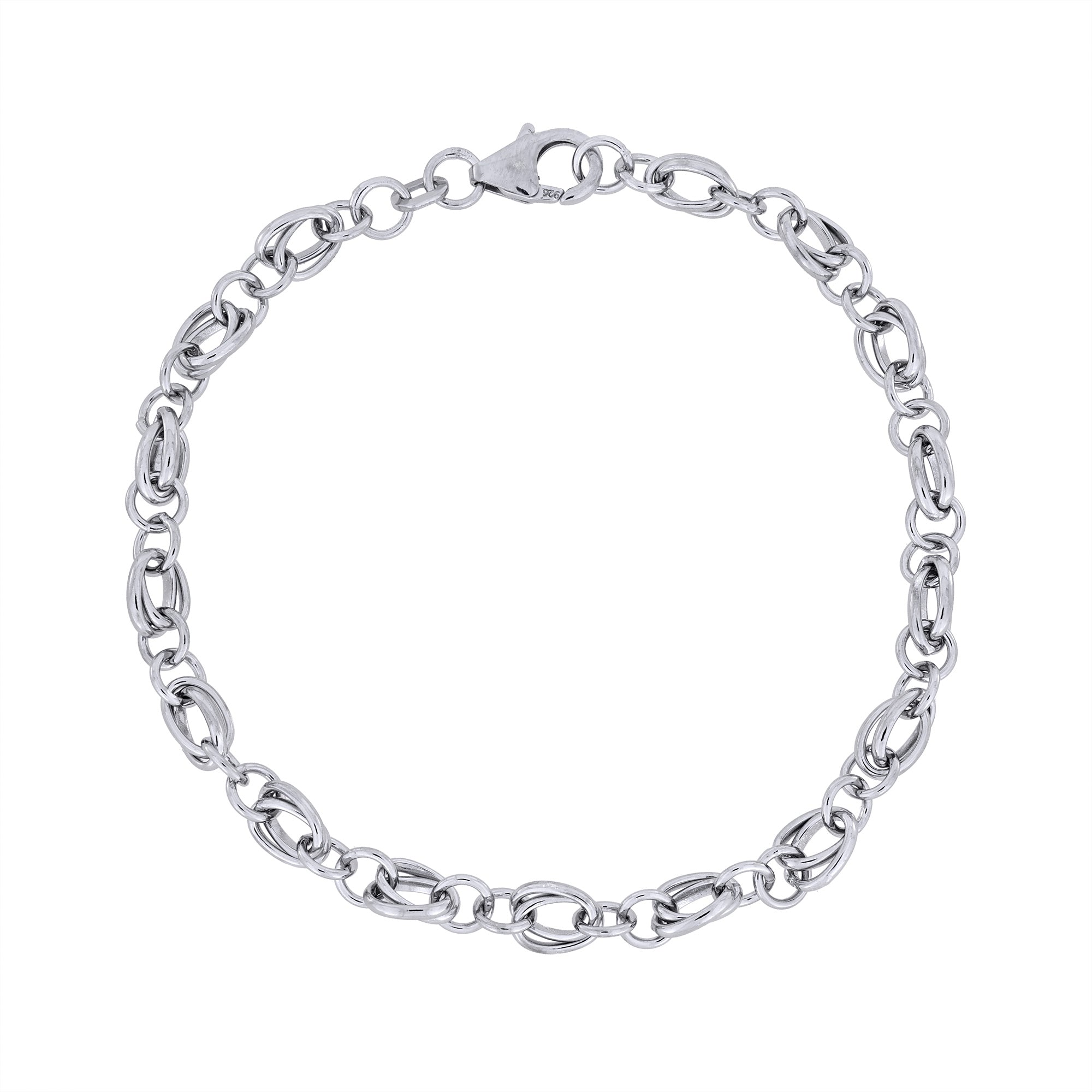 Sterling silver double twisted oval links chain bracelet on a white background