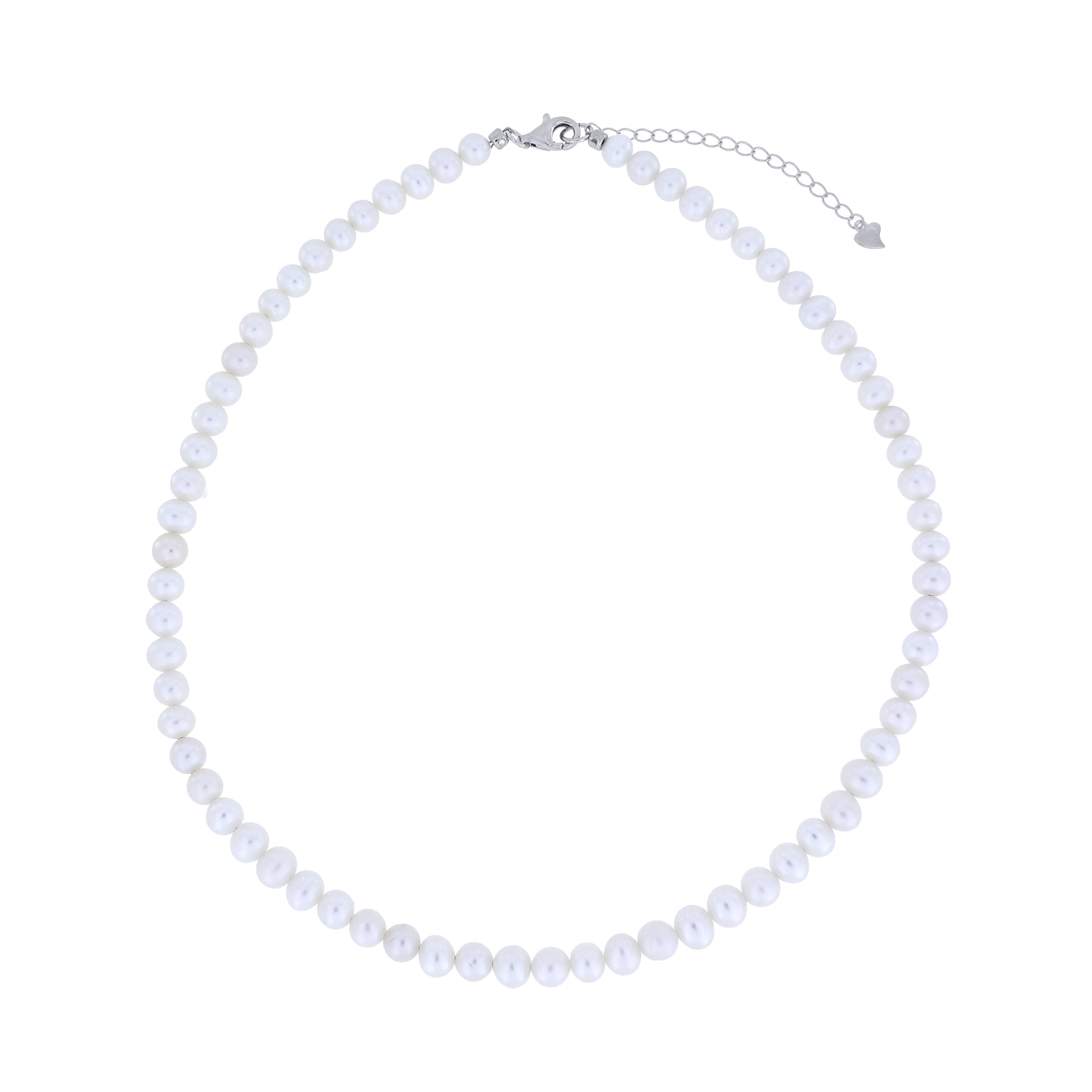 Necklace with white freshwater pearls on a white background