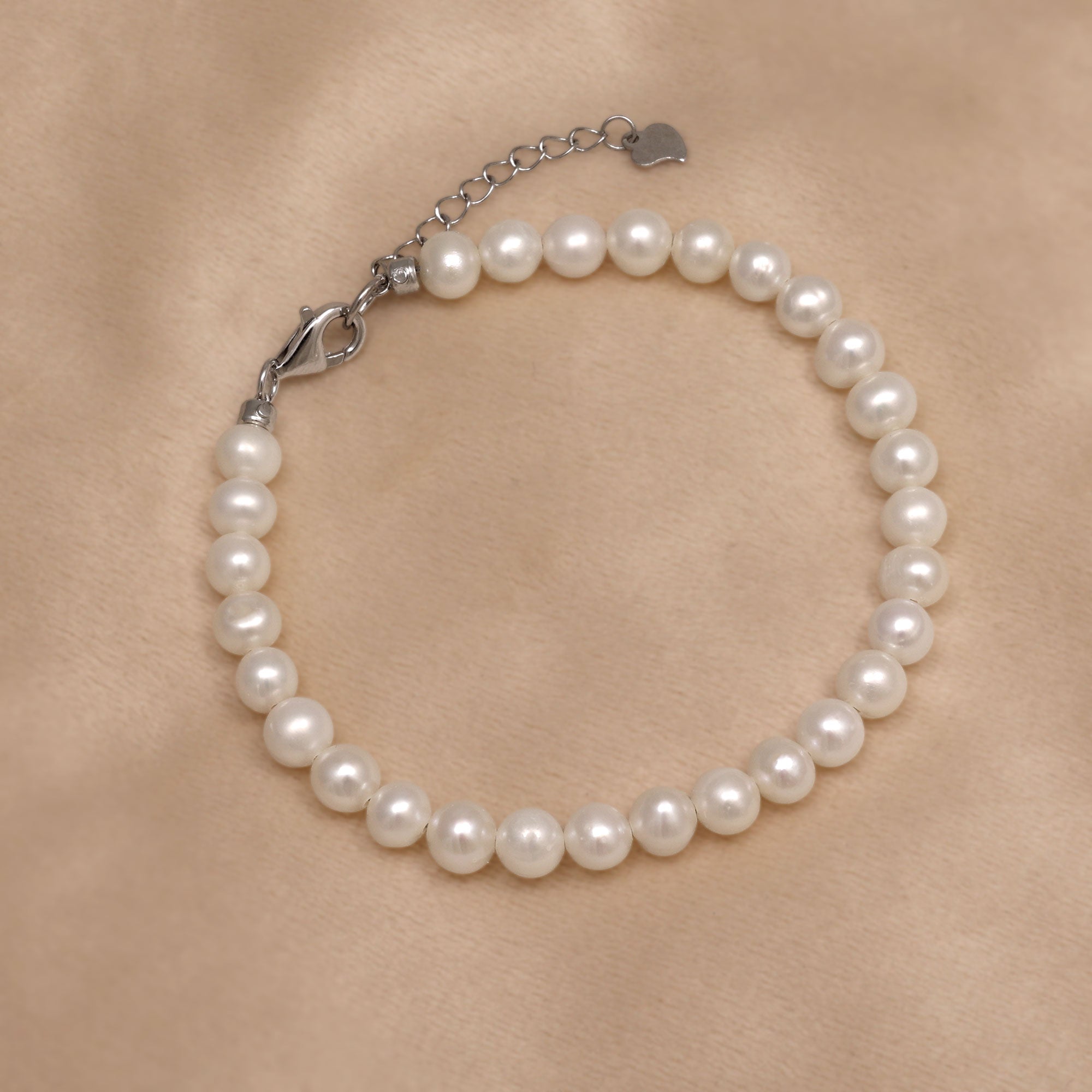 Sterling Silver Cream Round Freshwater Pearls Bracelet