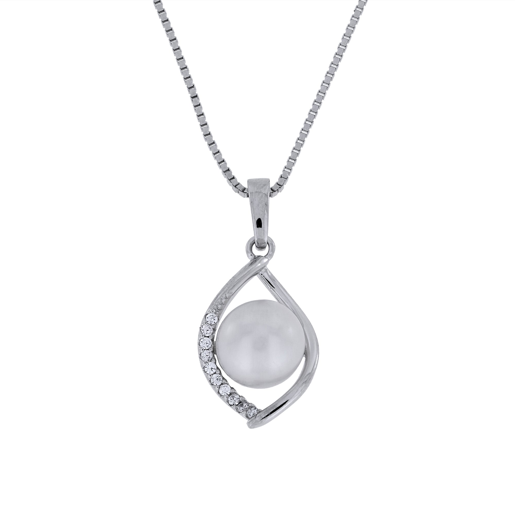 Silver twist pendant with a freshwater pearl on a white background