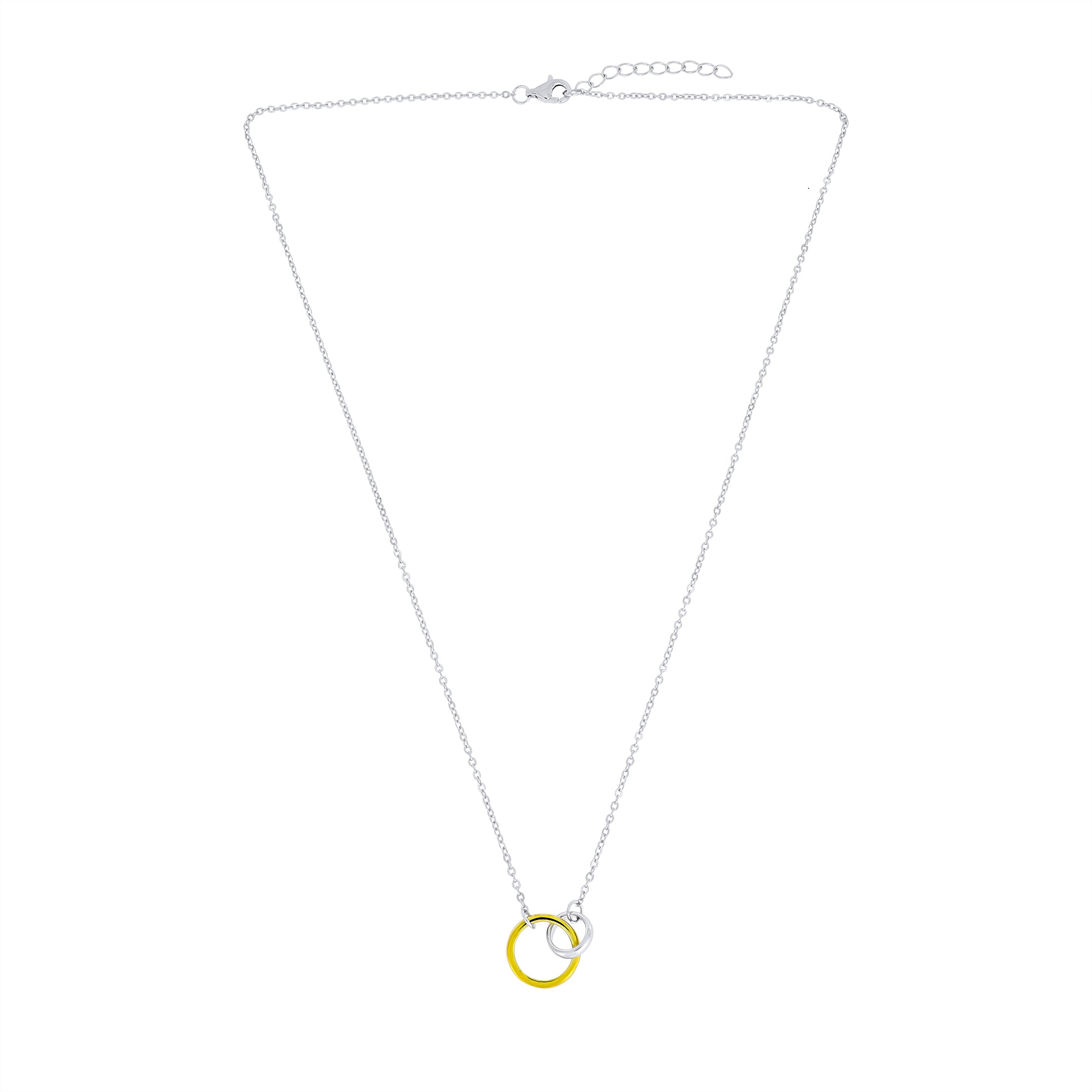 Necklace with interlocking rings in sterling silver and gold vermeil