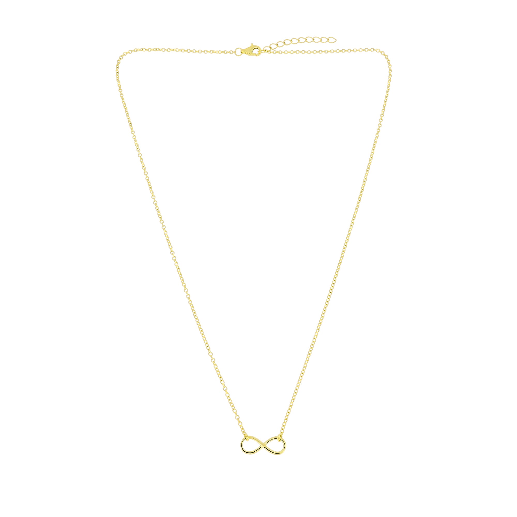 Gold vermeil infinity necklace on a white background